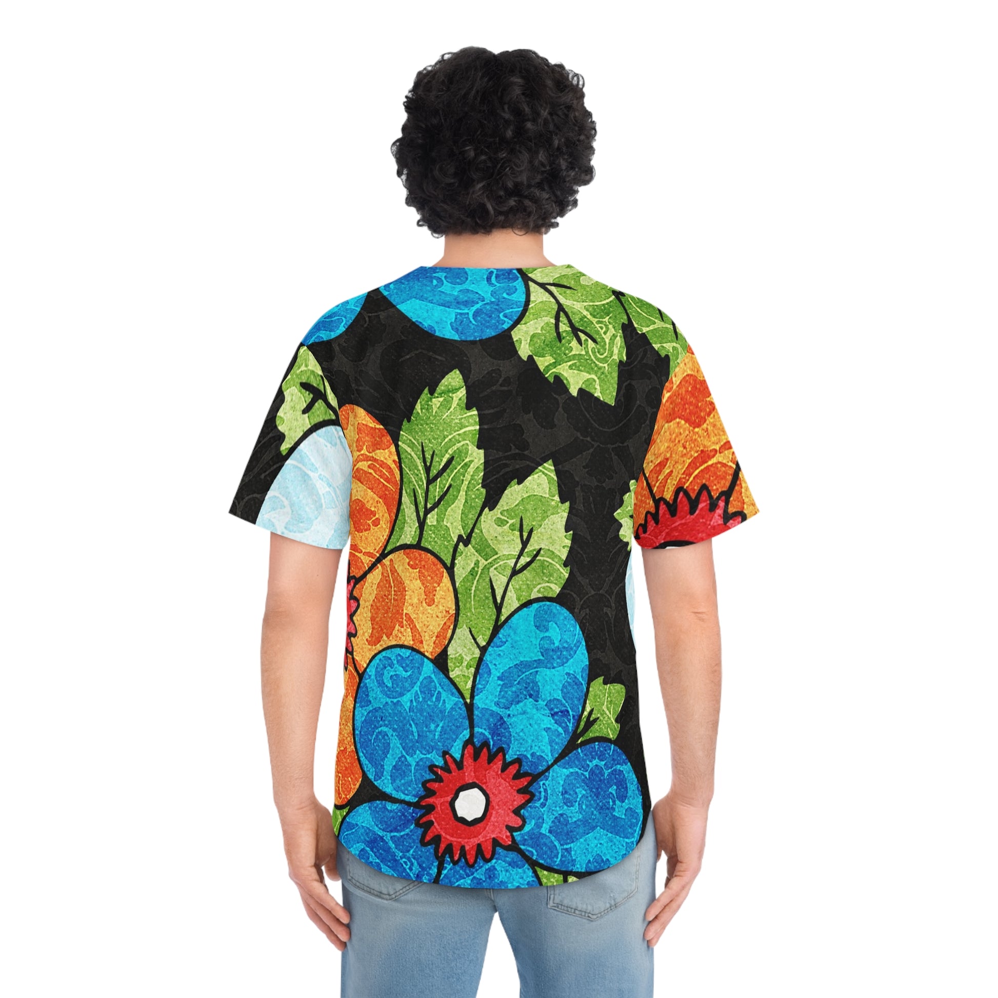 Groovy Black Floral Kl Men's Baseball Jersey (AOP), Artsulli - Art is Long, Life is Short, All Over Prints, , , , , , , 