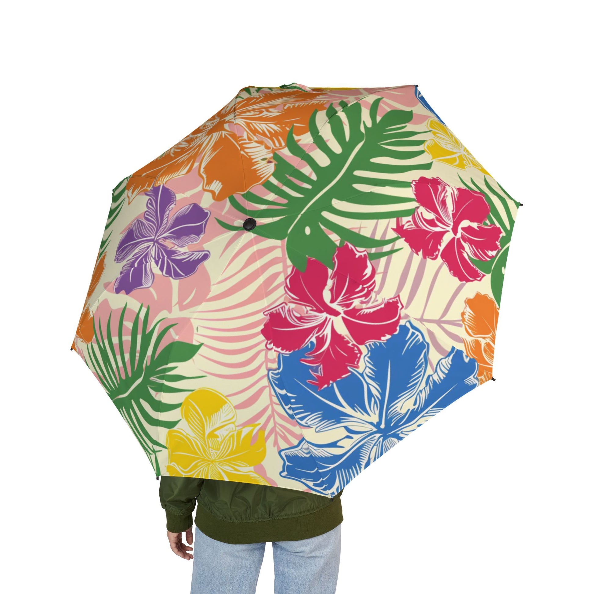 Blooming Tropical Flowers Semi-Automatic Foldable Umbrella, Artsulli - Art is Long, Life is Short, Accessories, , , , , , , 