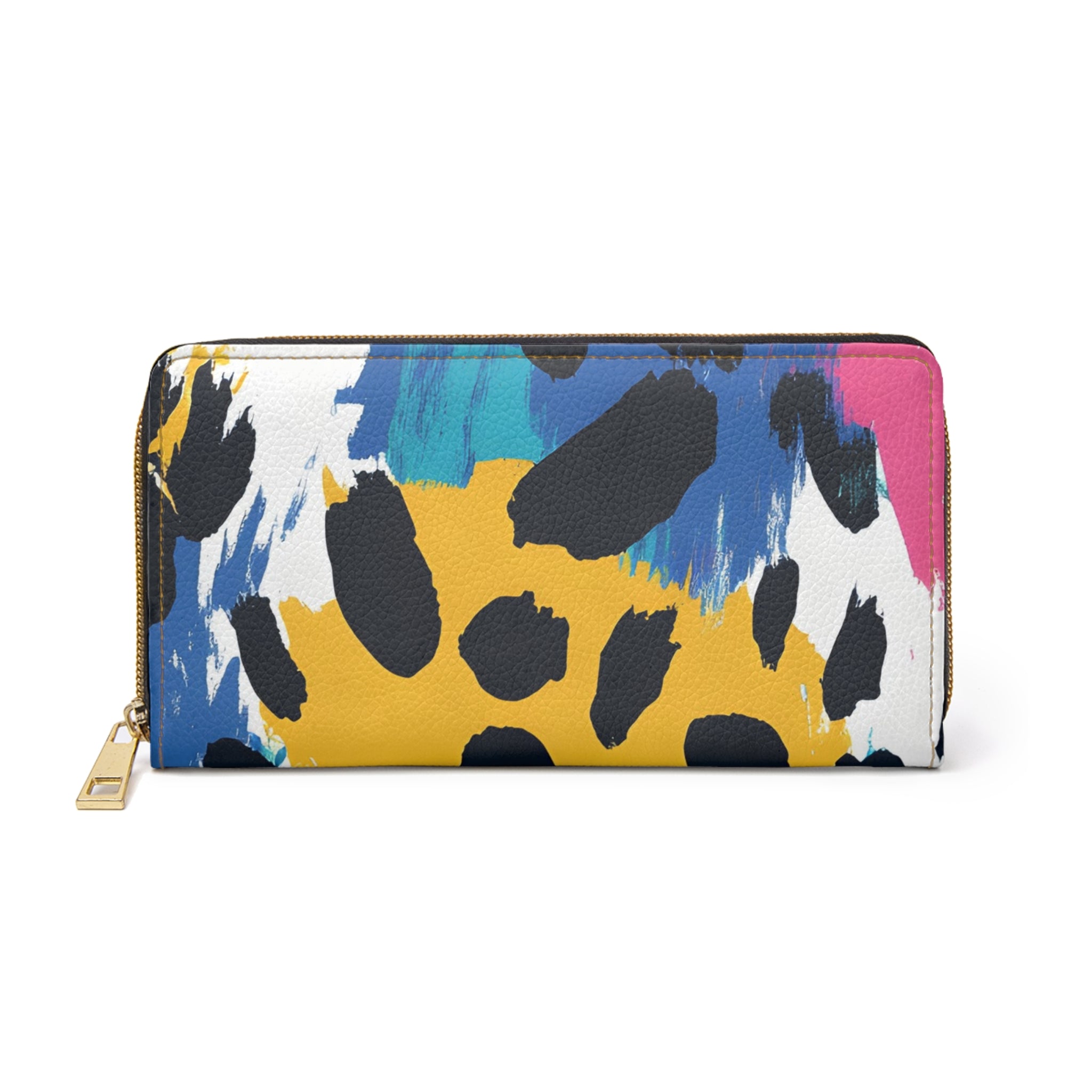 Leopard Print x Paint Brush Strokes Multi-Color Zipper Wallet, Artsulli - Art is Long, Life is Short, Accessories, Size, One size, Color, White, , , 20815012478602015983