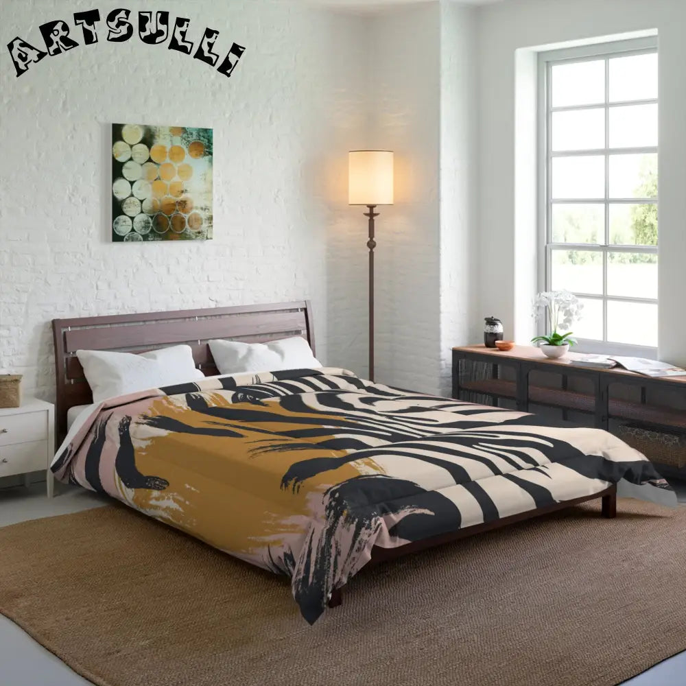 JAKKOUTTHEBXX Art Printed Zebra Brush Strokes Comforter in Pink