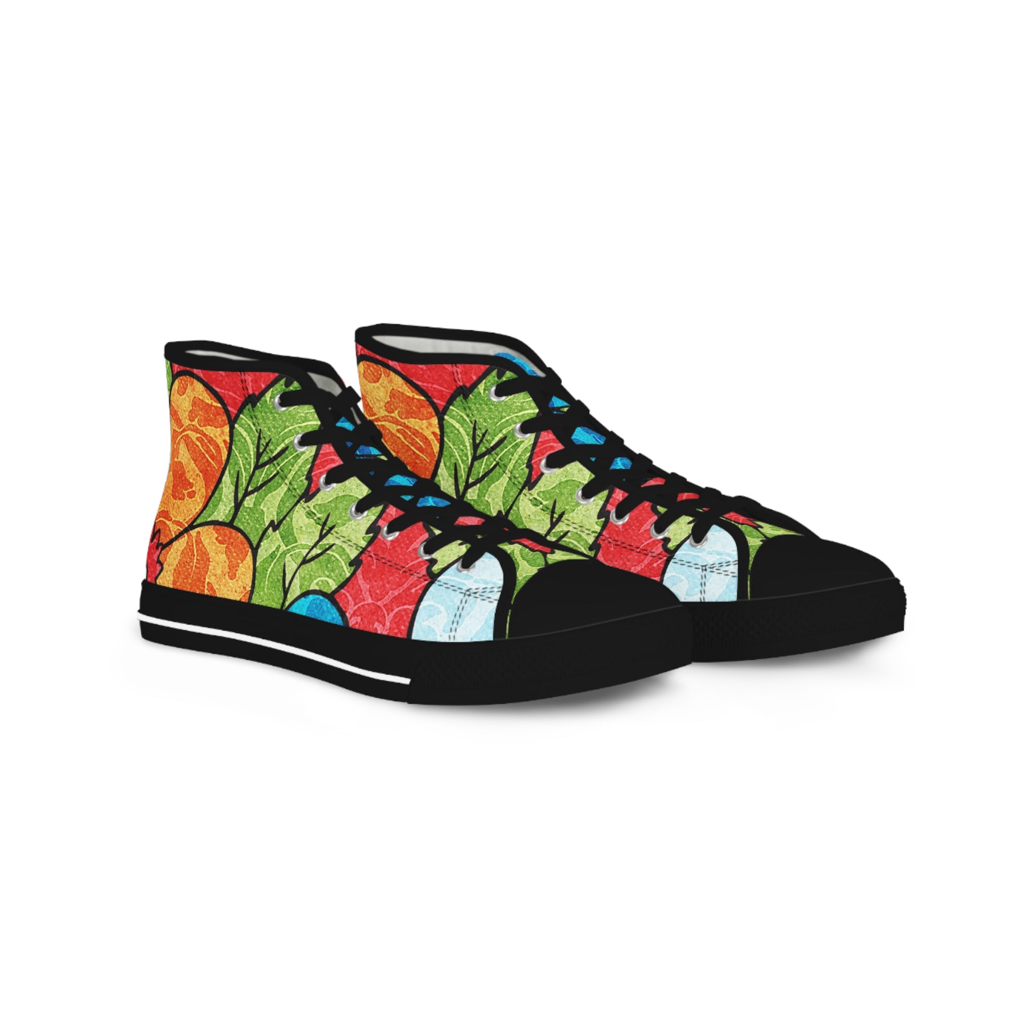 Groovy Red Floral Kl Men's High Top Sneakers, Artsulli - Art is Long, Life is Short, Shoes, Size, US 5, Color, Black sole, , , 19150647912473183320