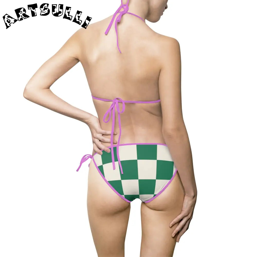 JAKKOUTTHEBXX Checkerboard Dark Green Women’s Bikini Swimsuit (AOP)