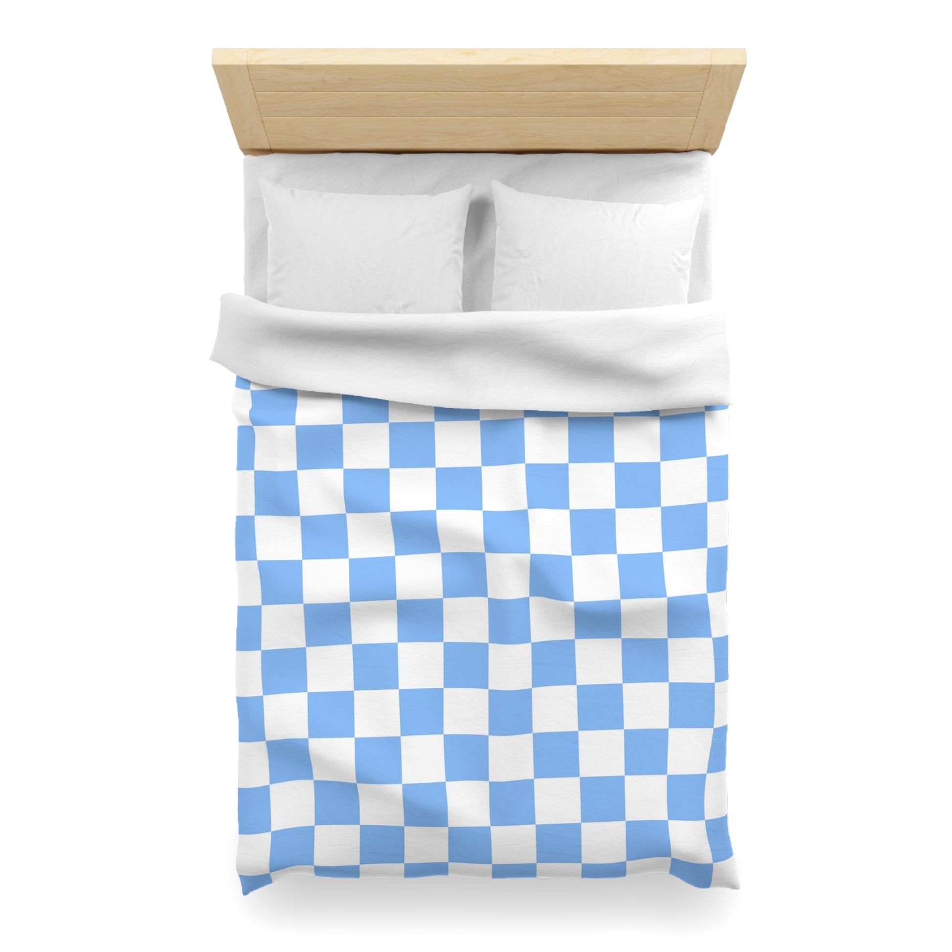 Checkerboard White and Light Blue Microfiber Duvet Cover, Artsulli - Art is Long, Life is Short, Home Decor, , , , , , , 