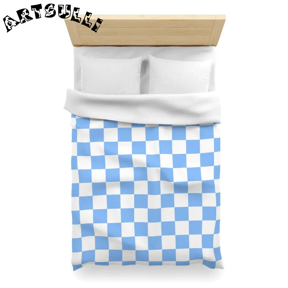 JAKKOUTTHEBXX Checkerboard White and Light Blue Microfiber Duvet