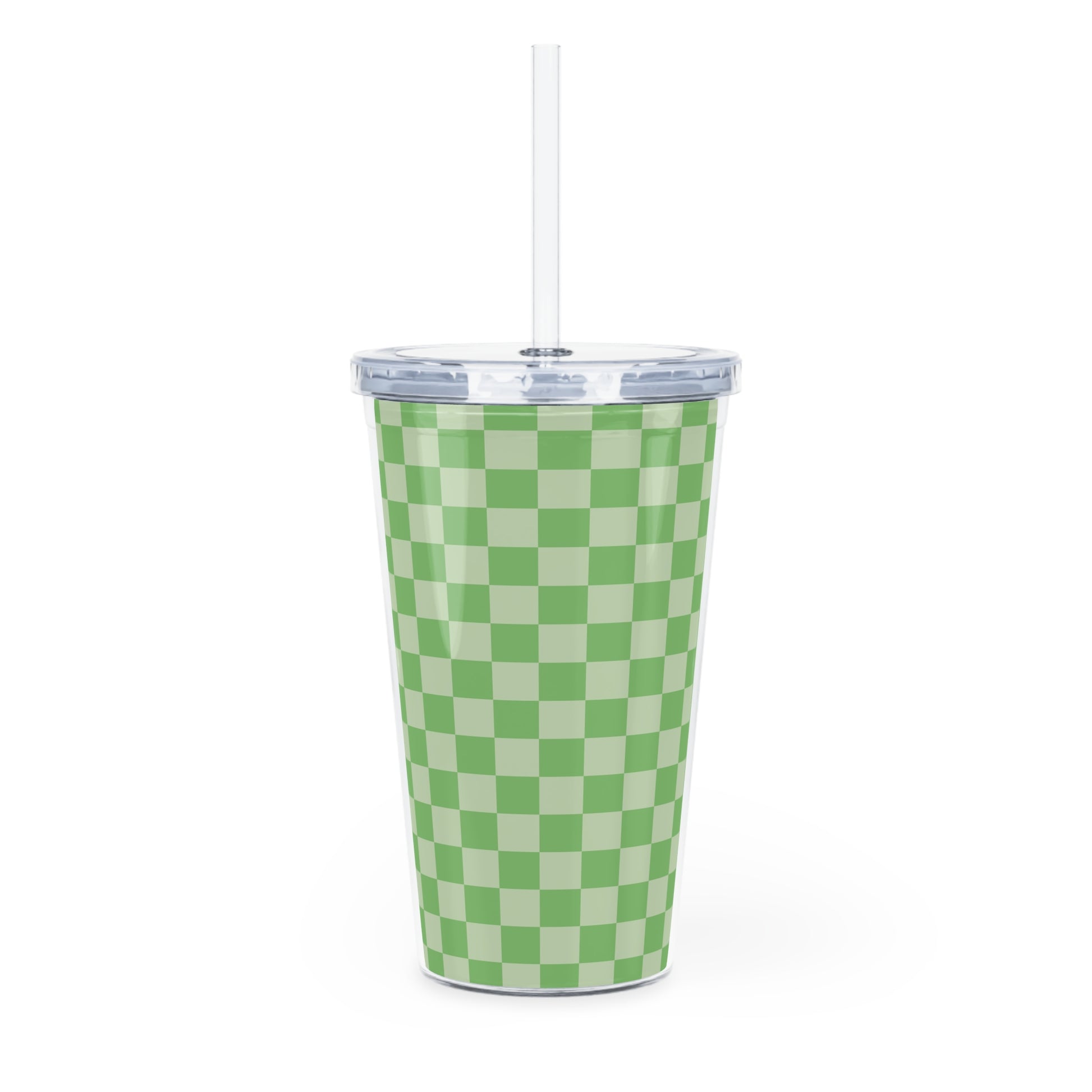 Checkerboard II Green Plastic Tumbler with Straw, Artsulli - Art is Long, Life is Short, Mug, , , , , , , 