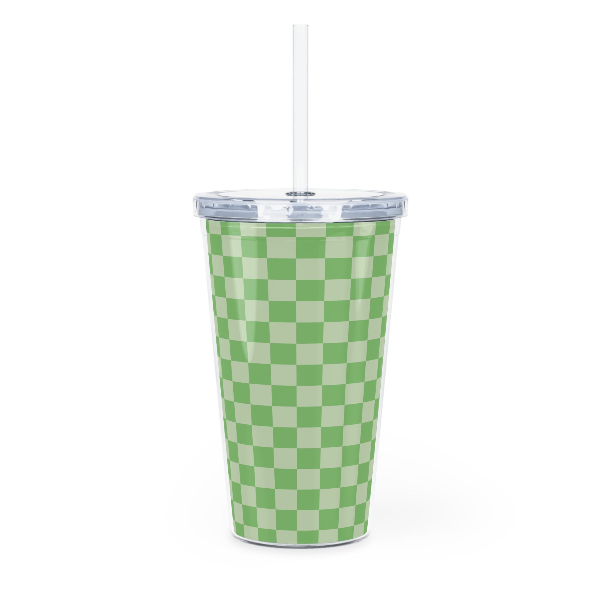Checkerboard II Green Plastic Tumbler with Straw, Artsulli - Art is Long, Life is Short, Mug, , , , , , , 