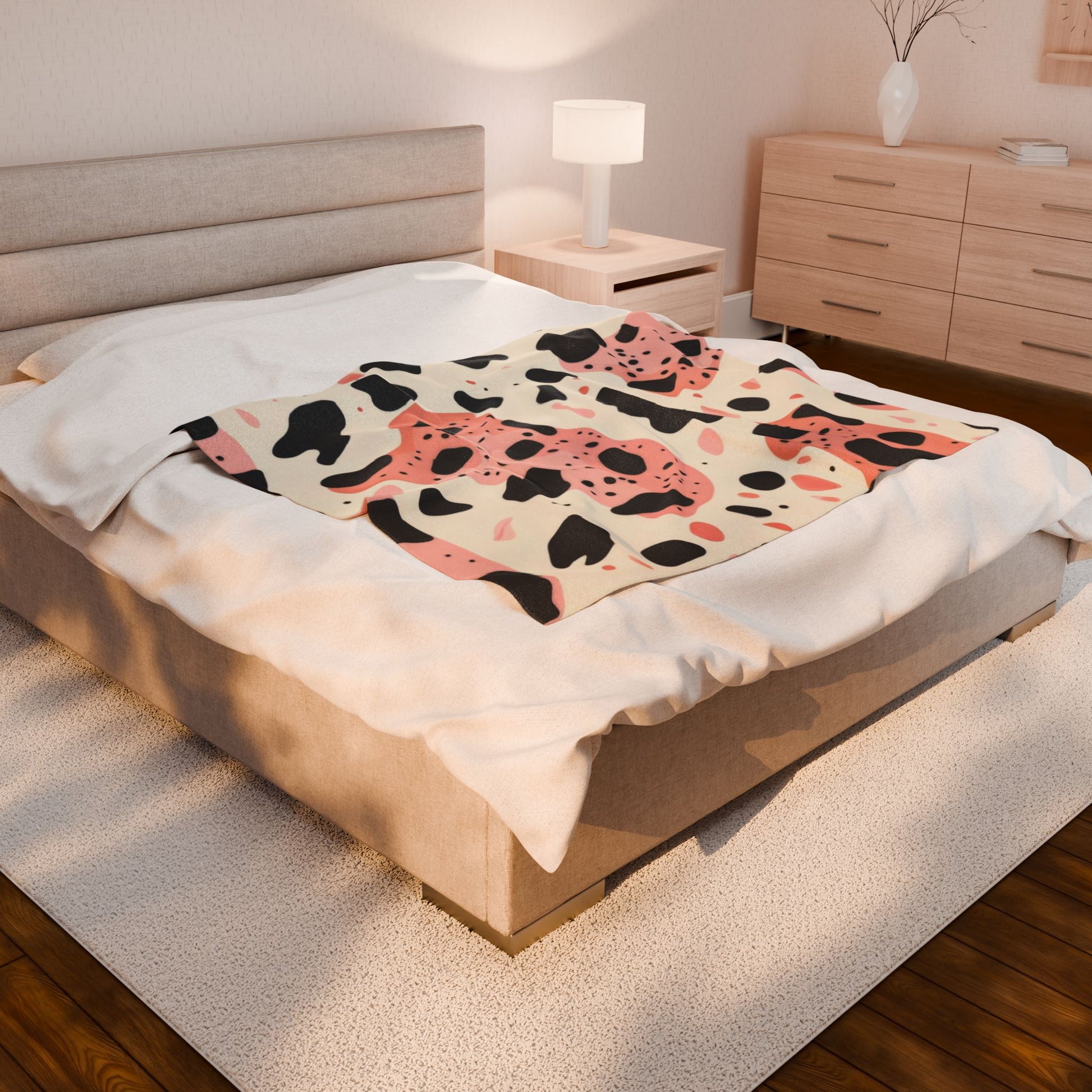 Organic Cow Print Cream and Pink Velveteen Plush Blanket, Artsulli - Art is Long, Life is Short, All Over Prints, , , , , , , 
