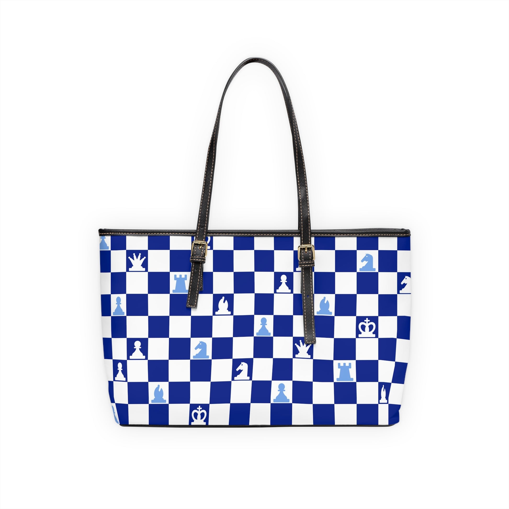 Chessboard Navy Blue PU Leather Shoulder Bag, Artsulli - Art is Long, Life is Short, Bags, , , , , , , 