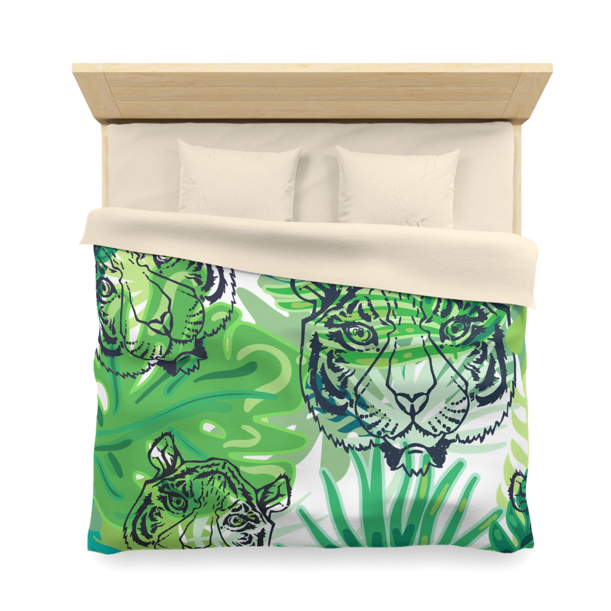 Tropical Jungle Tigers Green Microfiber Duvet Cover, Artsulli - Art is Long, Life is Short, Home Decor, , , , , , , 