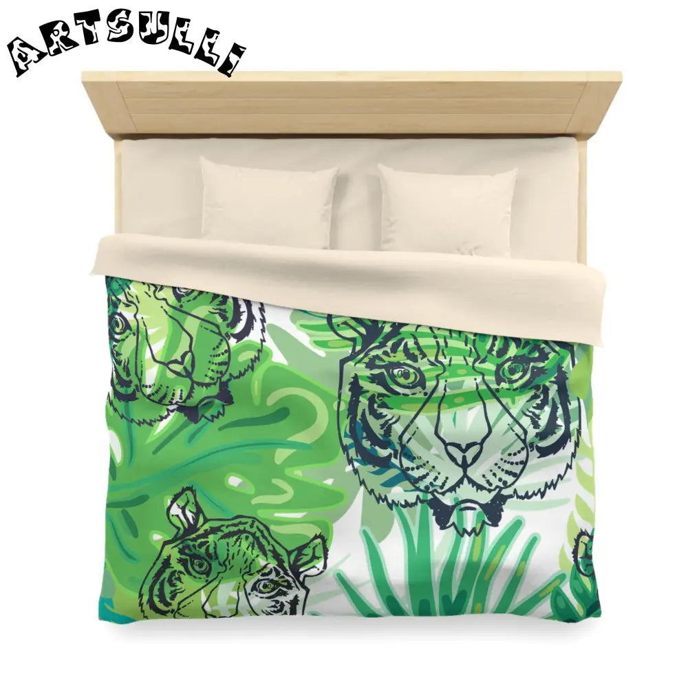JAKKOUTTHEBXX Tropical Jungle Tigers Green Microfiber Duvet Cover