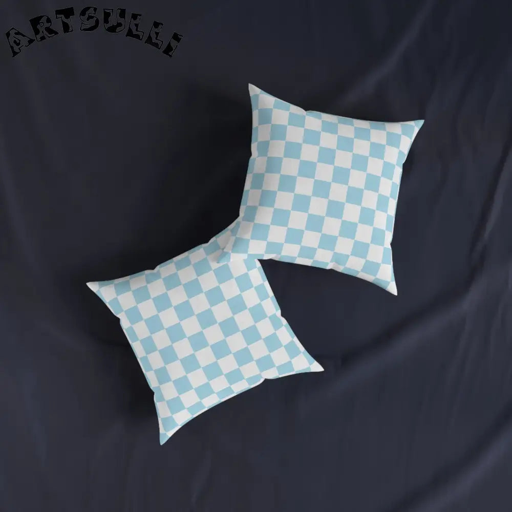 JAKKOUTTHEBXX Checkerboard Sky Blue Square Pillow JAKKOUTTHEBXX