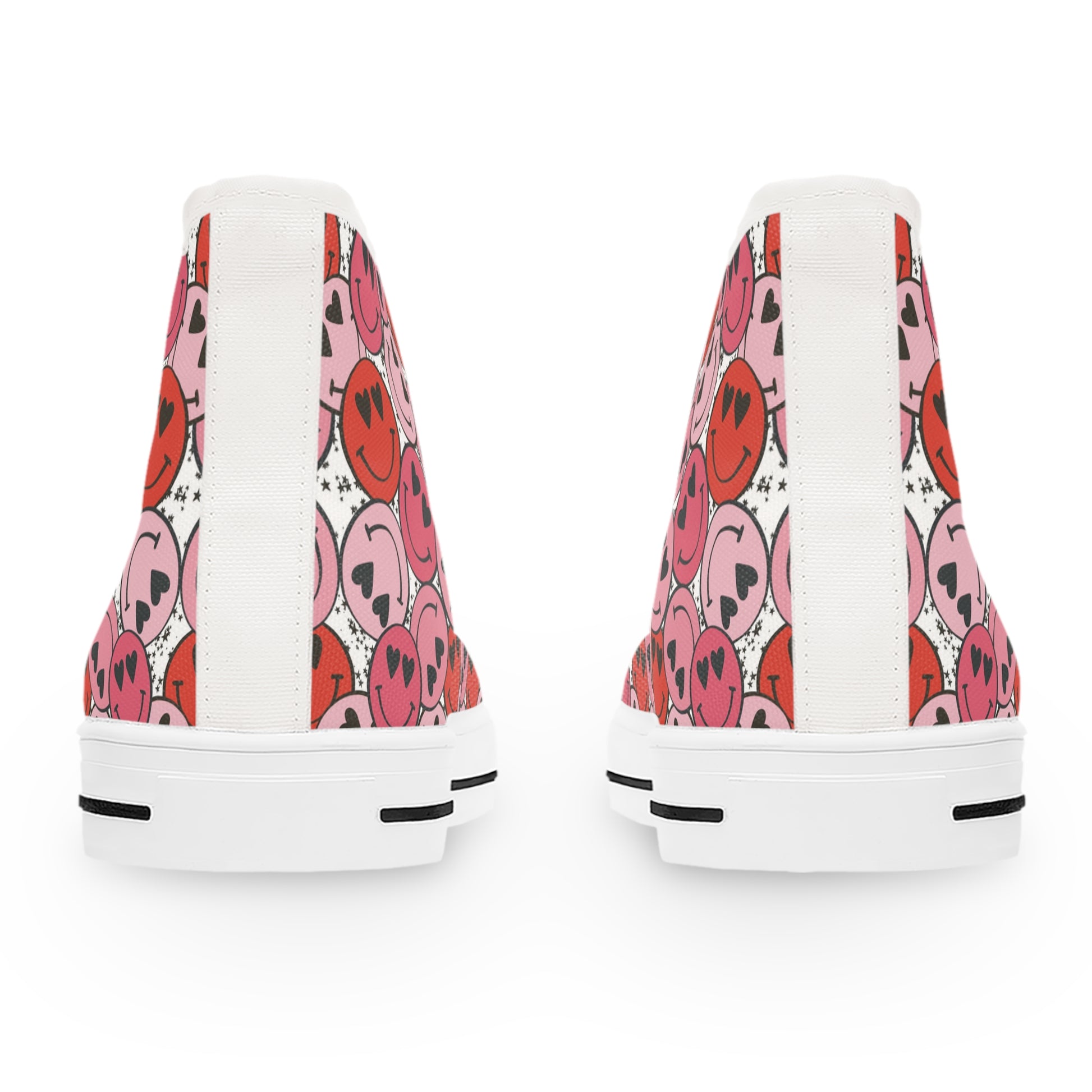 Smiley Face x Heart Eyes II Pink and Red Women's High Top Sneakers, Artsulli - Art is Long, Life is Short, Shoes, , , , , , , 