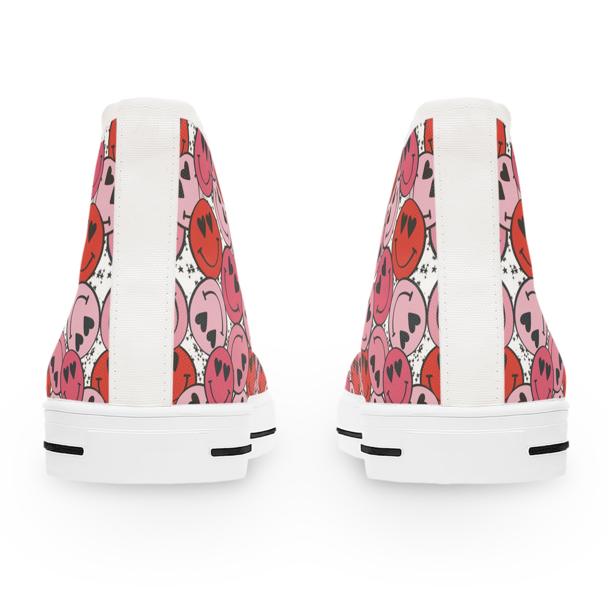Smiley Face x Heart Eyes II Pink and Red Women's High Top Sneakers, Artsulli - Art is Long, Life is Short, Shoes, , , , , , , 