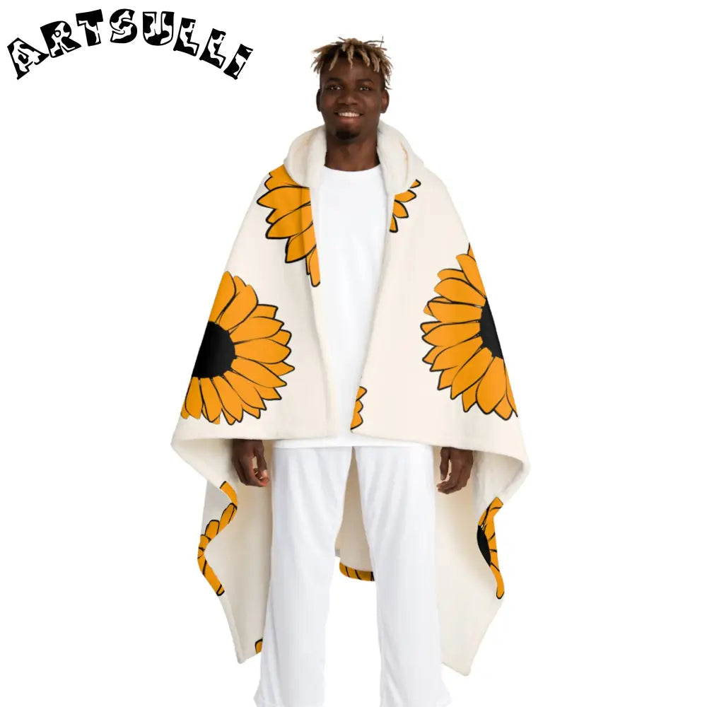 JAKKOUTTHEBXX Sunflowers Hooded Sherpa Fleece Blanket JAKKOUTTHEBXX