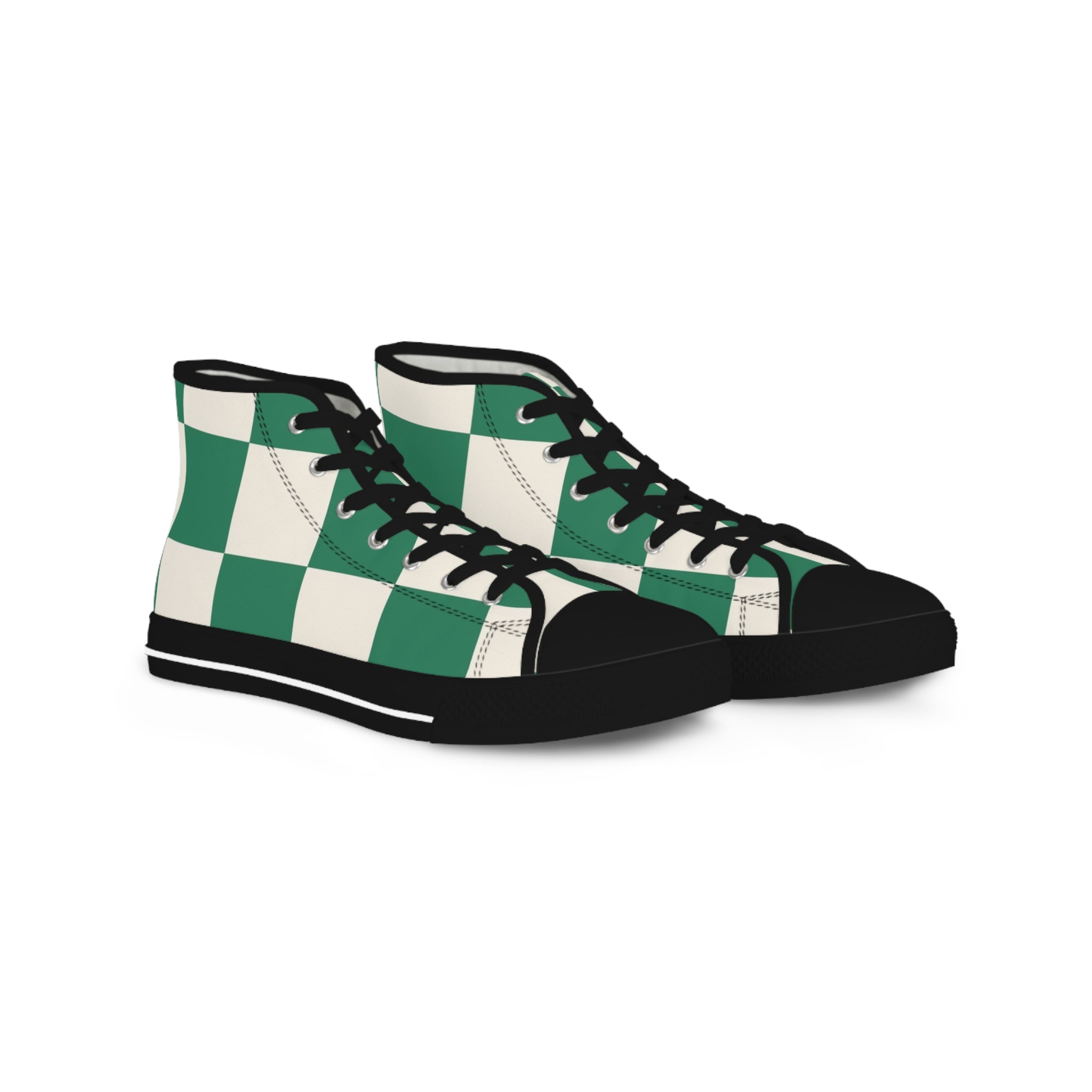 Checkerboard Dark Green Men's High Top Sneakers, Artsulli - Art is Long, Life is Short, Shoes, Size, US 5, Color, Black sole, , , 23275984825346902174