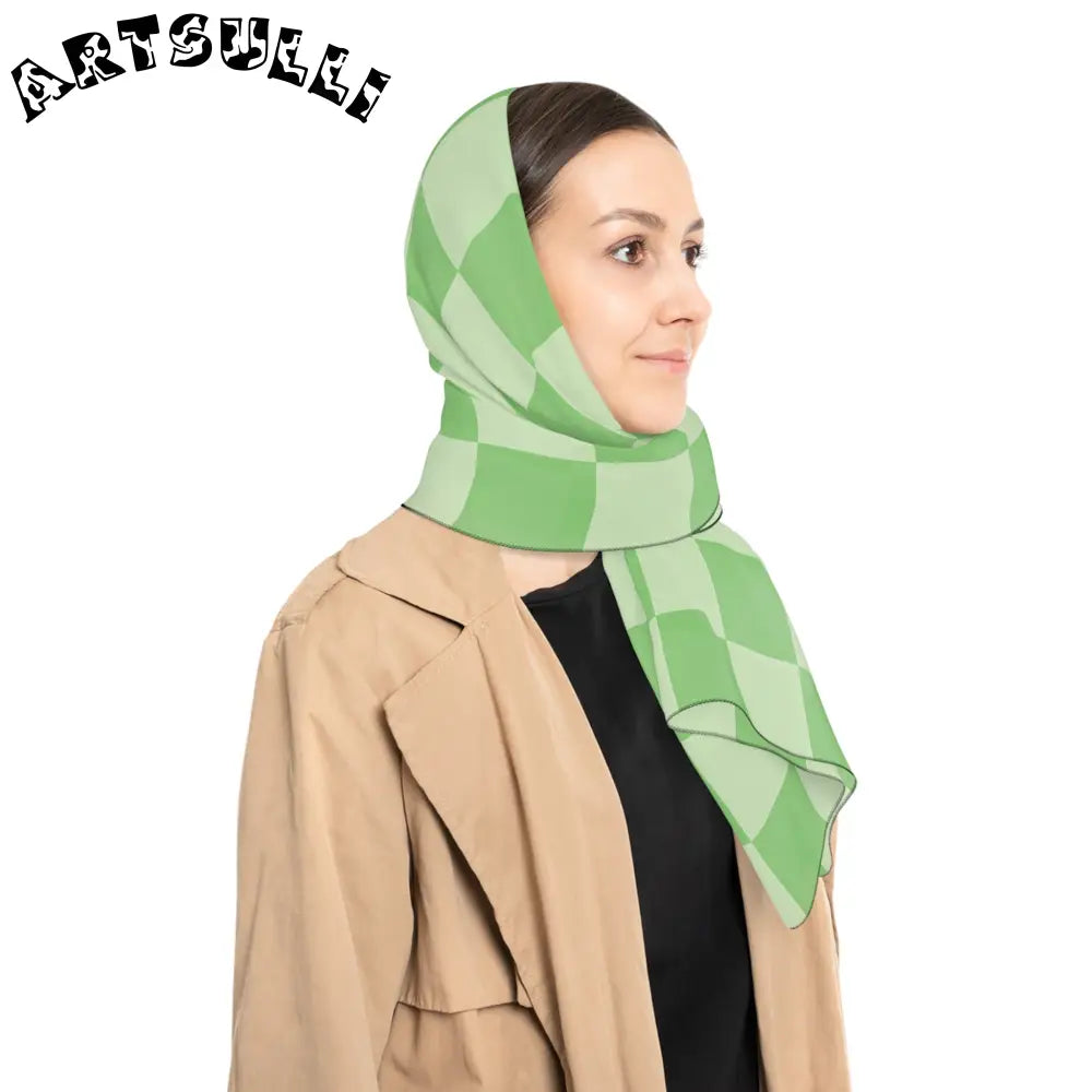 JAKKOUTTHEBXX Checkerboard II Green Poly Scarf JAKKOUTTHEBXX