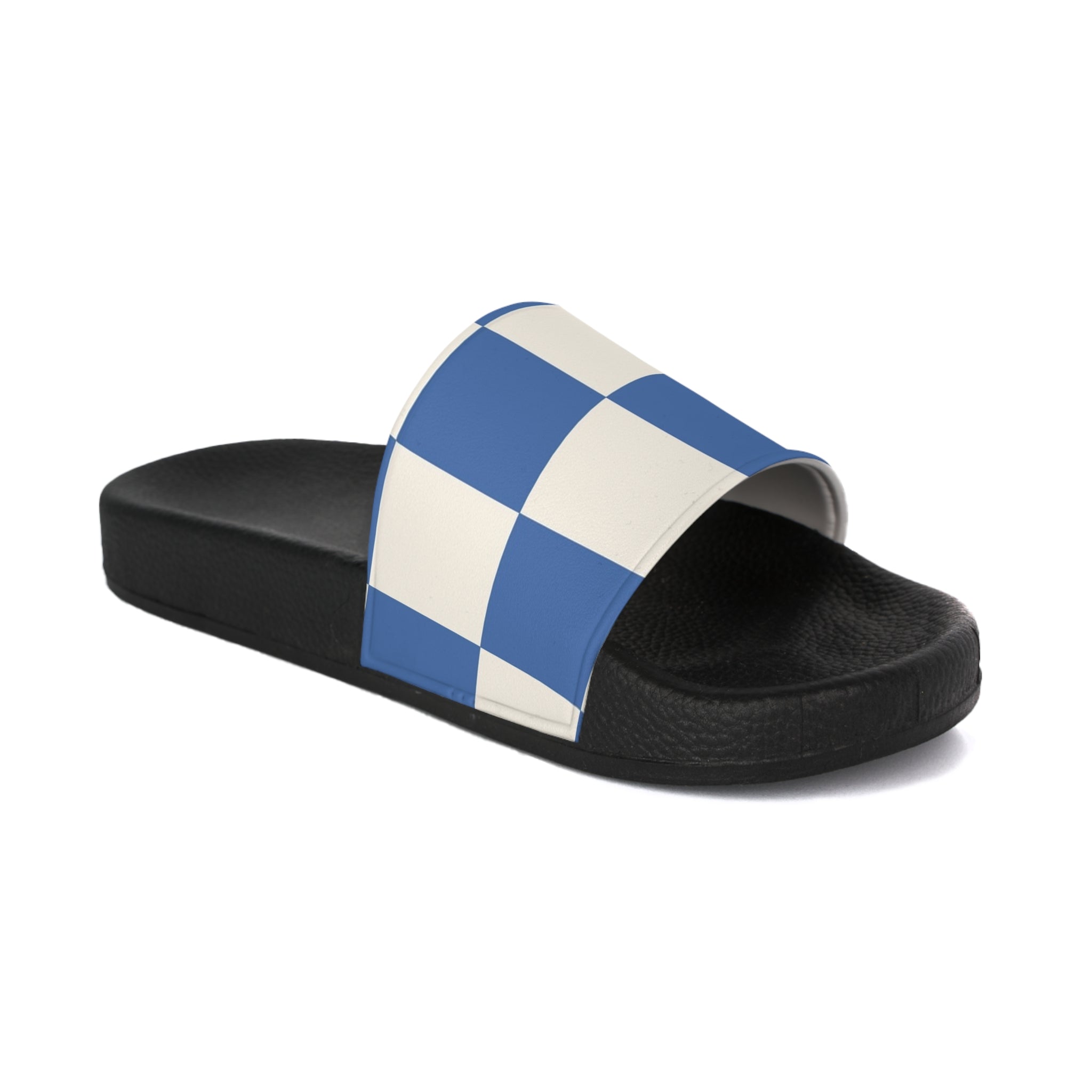 Checkerboard Blue Women's Slide Sandals, Artsulli - Art is Long, Life is Short, Shoes, Color, Black sole, Size, US 5, , , 19327075913833941515