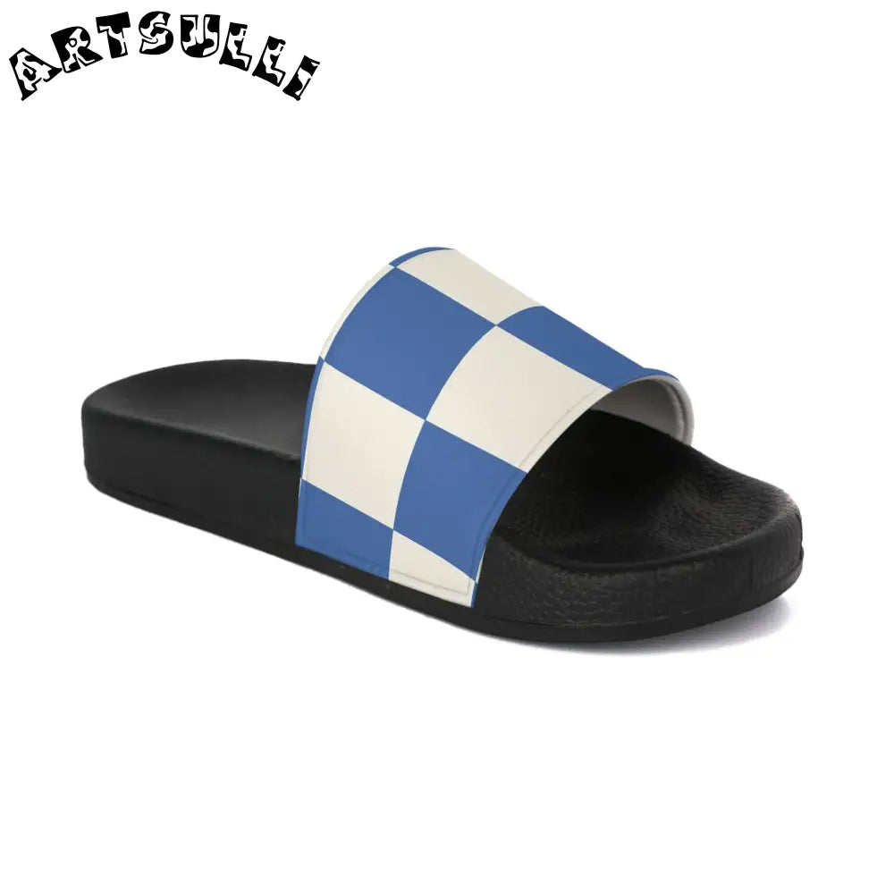 JAKKOUTTHEBXX Checkerboard Blue Women’s Slide Sandals JAKKOUTTHEBXX