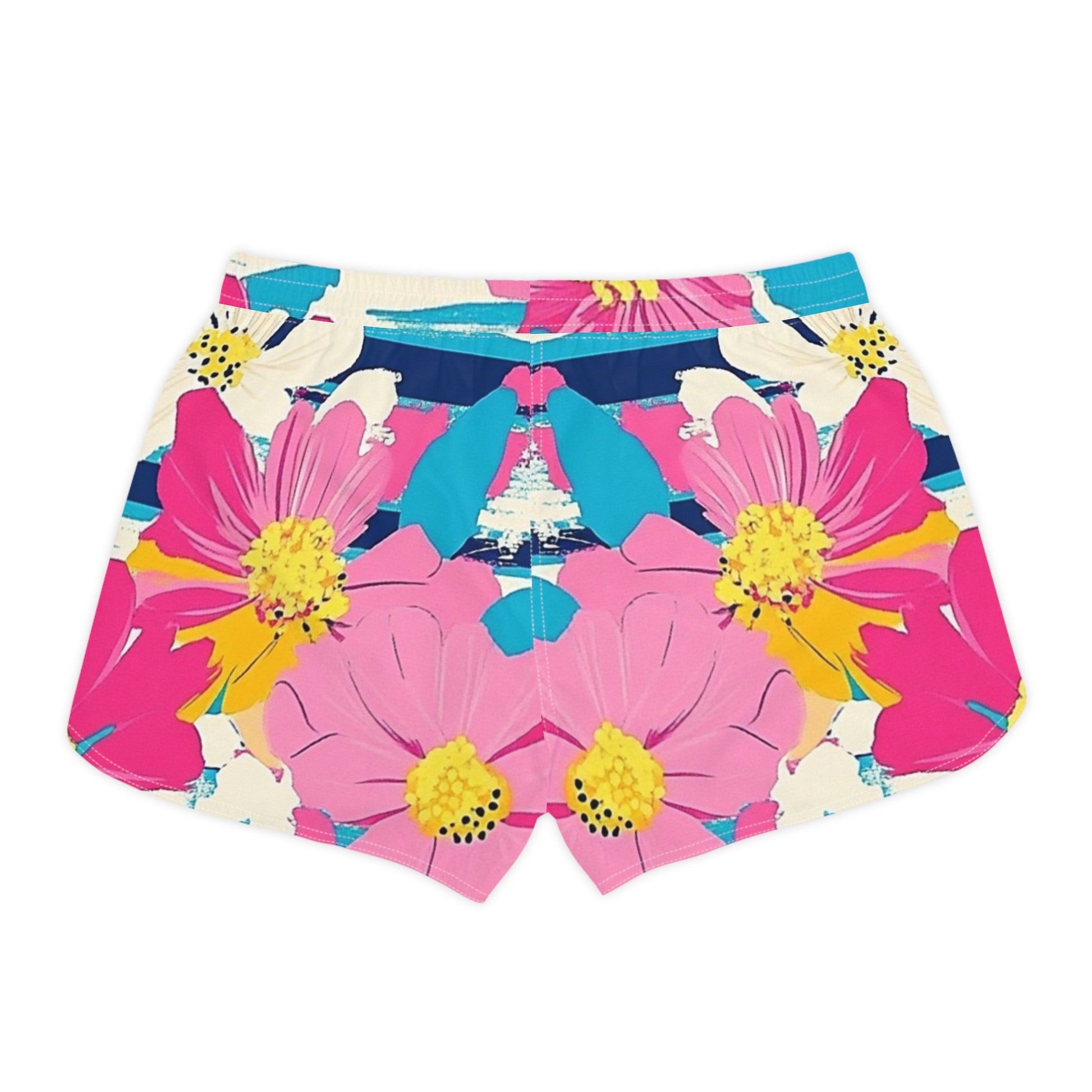 Dayglo Floral Stripes Multi-Color Women's Casual Shorts (AOP), Artsulli - Art is Long, Life is Short, All Over Prints, , , , , , , 