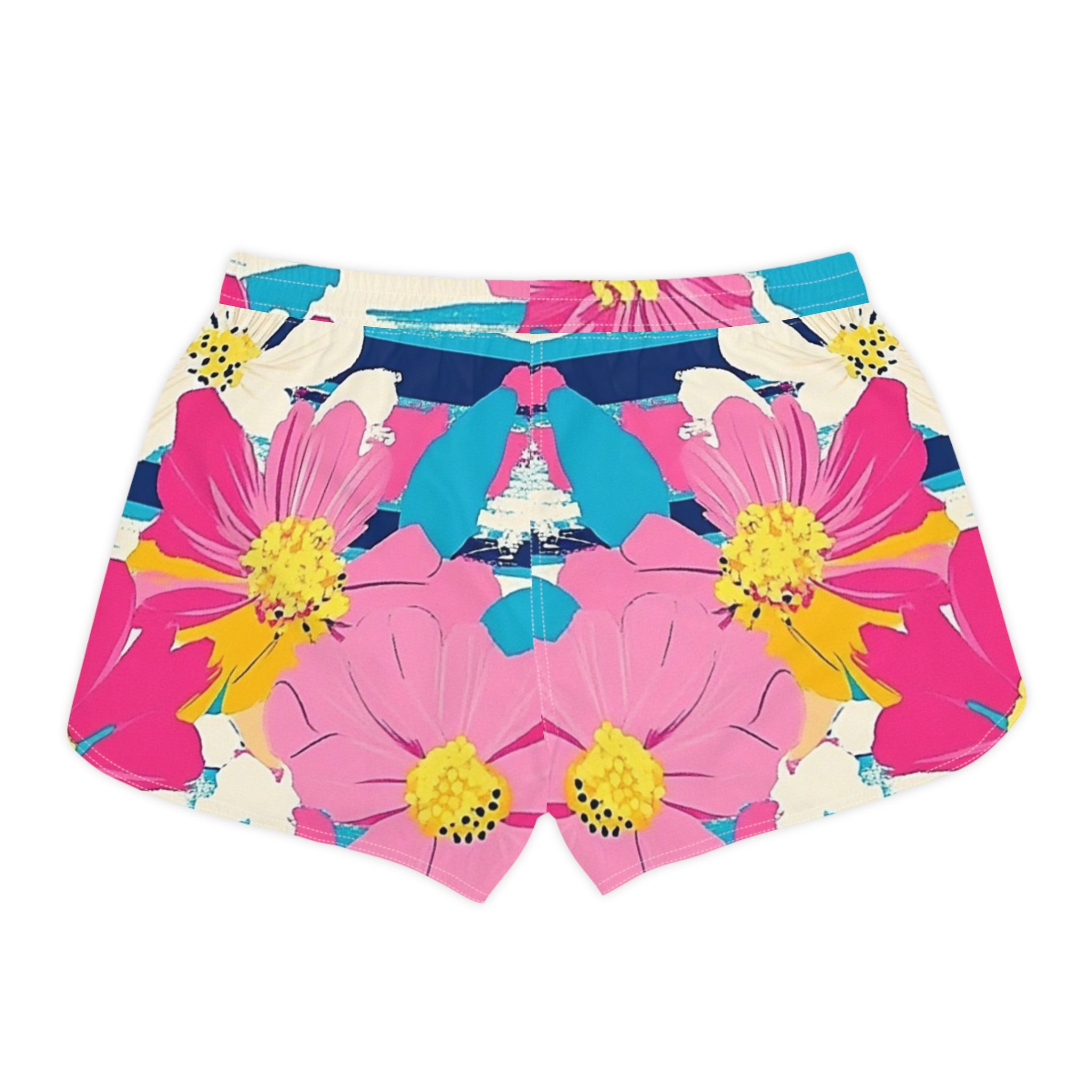Dayglo Floral Stripes Multi-Color Women's Casual Shorts (AOP), Artsulli - Art is Long, Life is Short, All Over Prints, , , , , , , 
