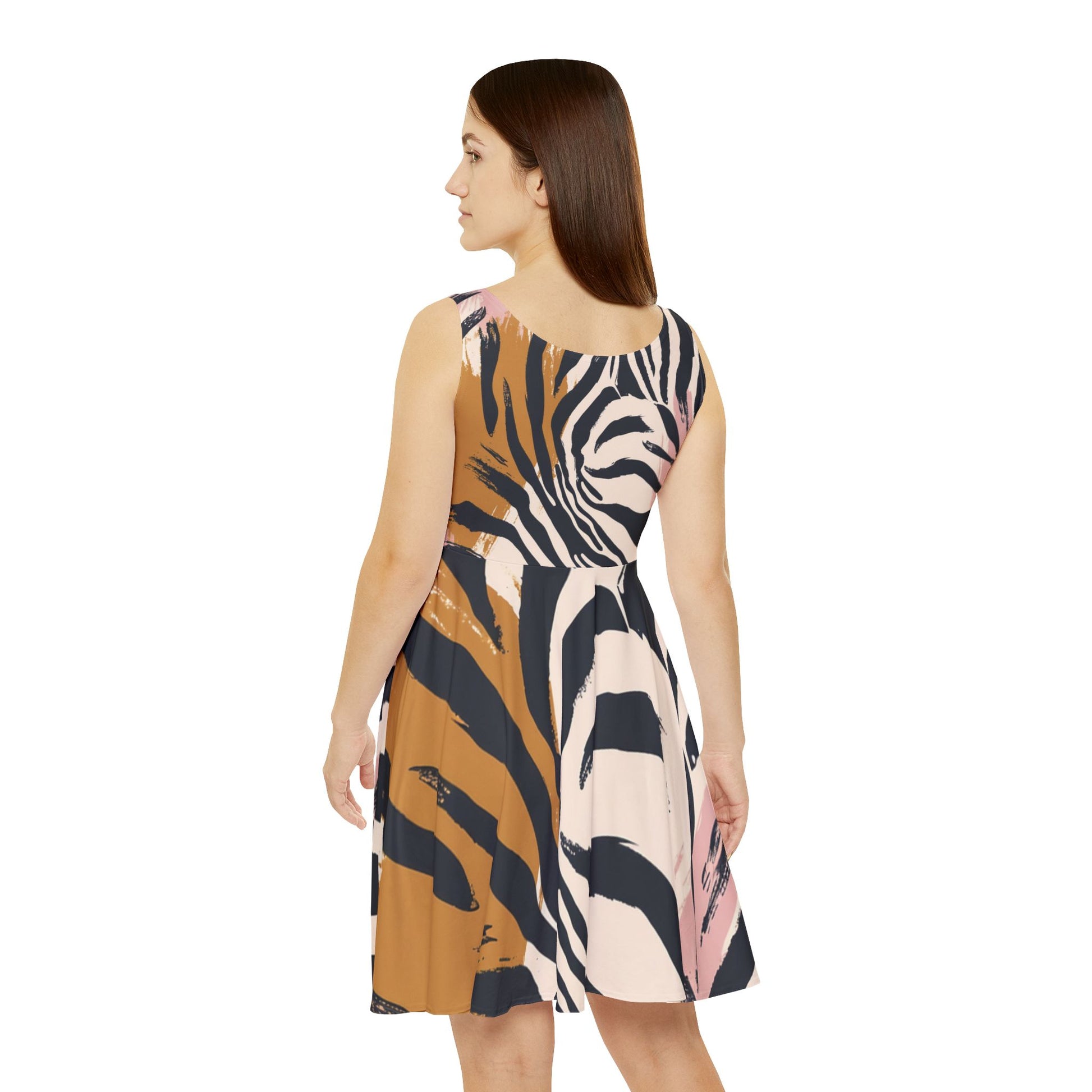 Beige Zebra Jungle Flats Women's Skater Dress (AOP), Artsulli - Art is Long, Life is Short, All Over Prints, , , , , , , 