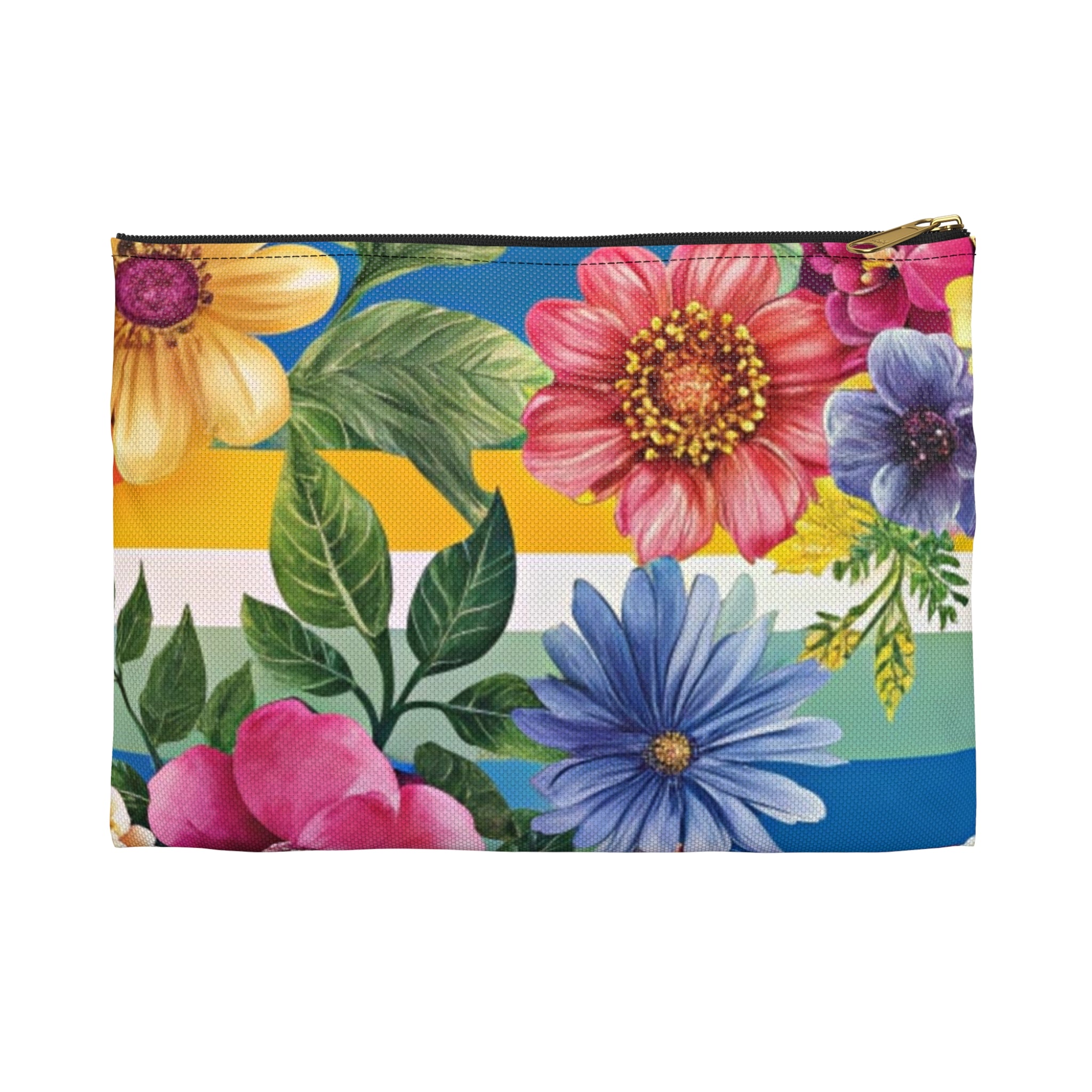Floral Stripe 4K Accessory Pouch, Artsulli - Art is Long, Life is Short, Bags, Size, Small, Color, Black zipper, , , 11096172042738880740