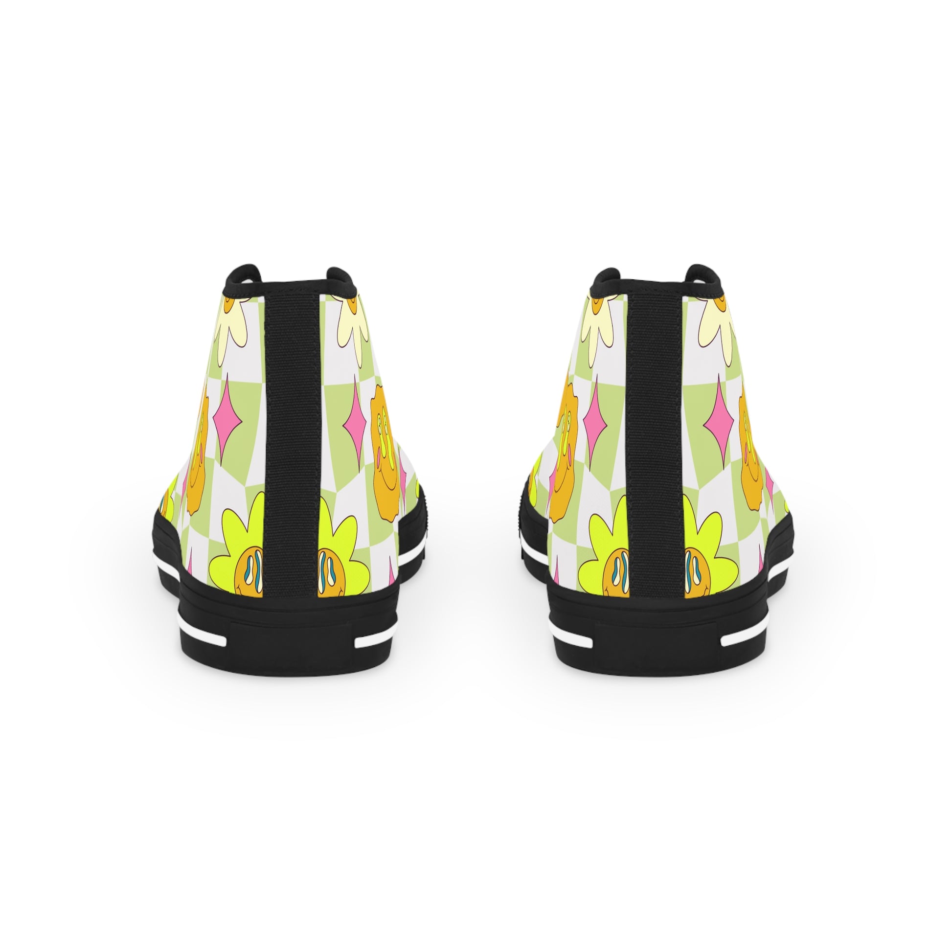 Sunflower x Checkerboard Trippy Men's High Top Sneakers, Artsulli - Art is Long, Life is Short, Shoes, , , , , , , 