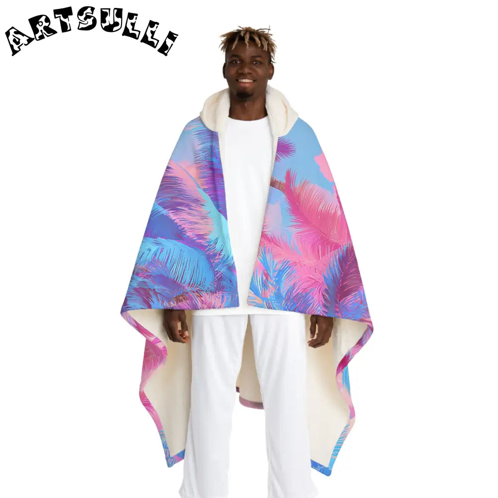JAKKOUTTHEBXX Ethereal Pastel Palms II Blue and Pink Hooded Sherpa