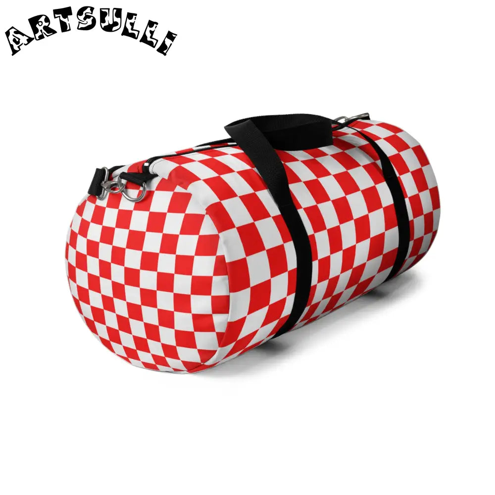 JAKKOUTTHEBXX Checkerboard II Red and White Duffel Bag JAKKOUTTHEBXX