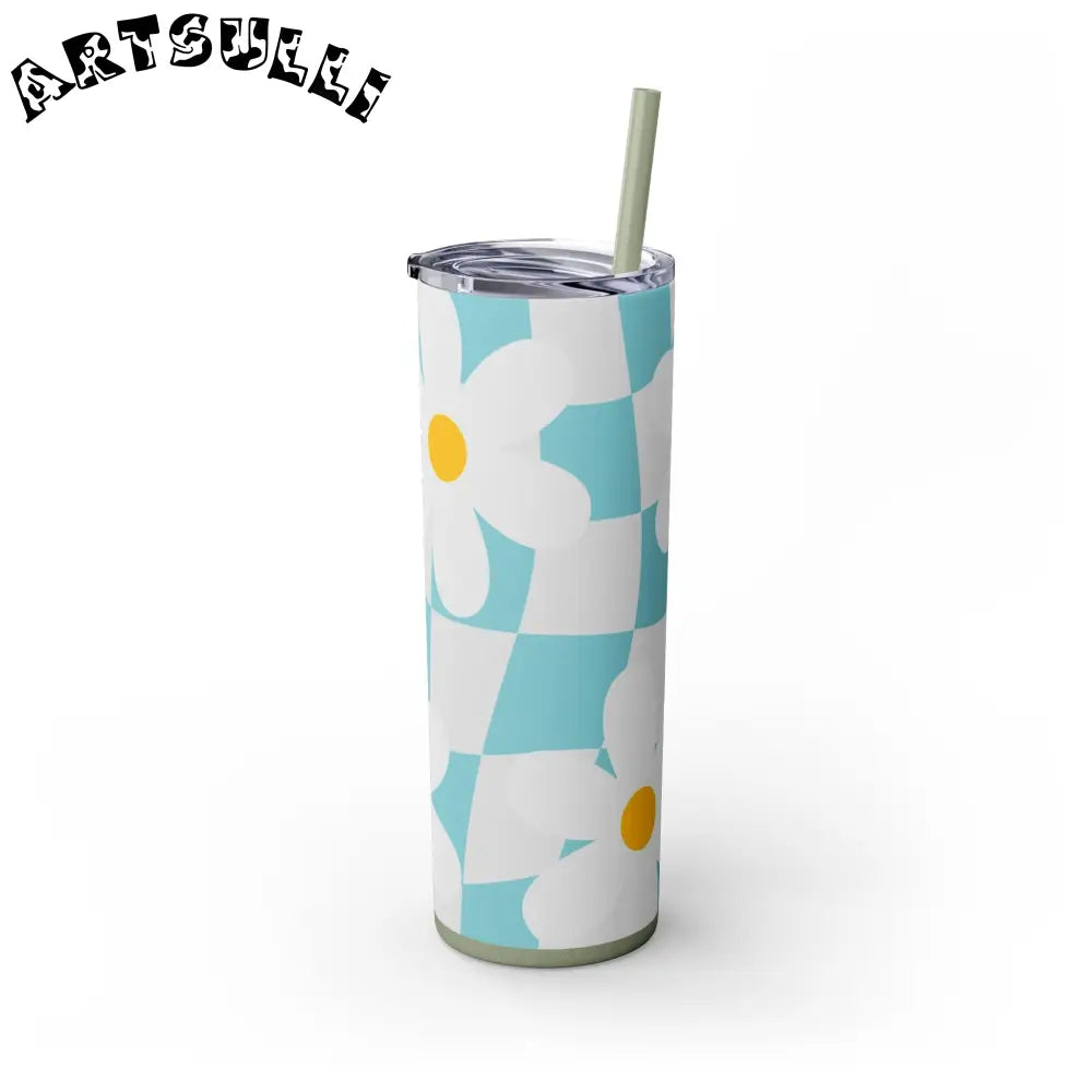 JAKKOUTTHEBXX Trippy Check Garden Skinny Tumbler with Straw 20oz