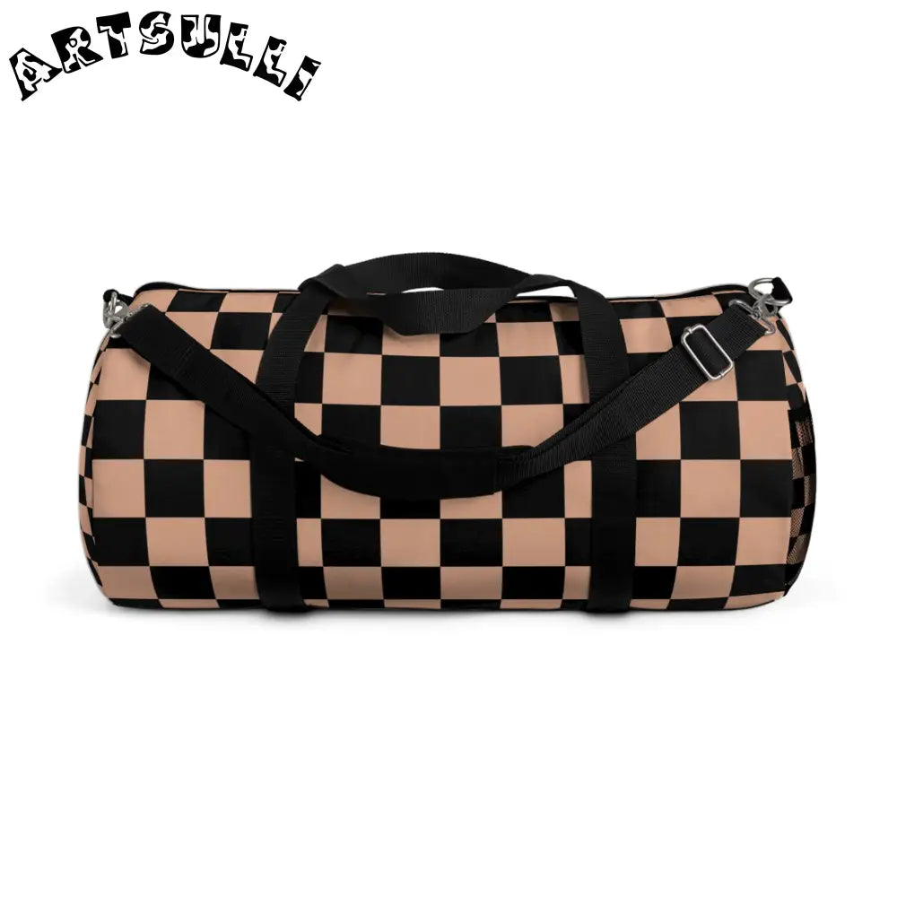 JAKKOUTTHEBXX Checkerboard Soft Orange and Black Duffel Bag