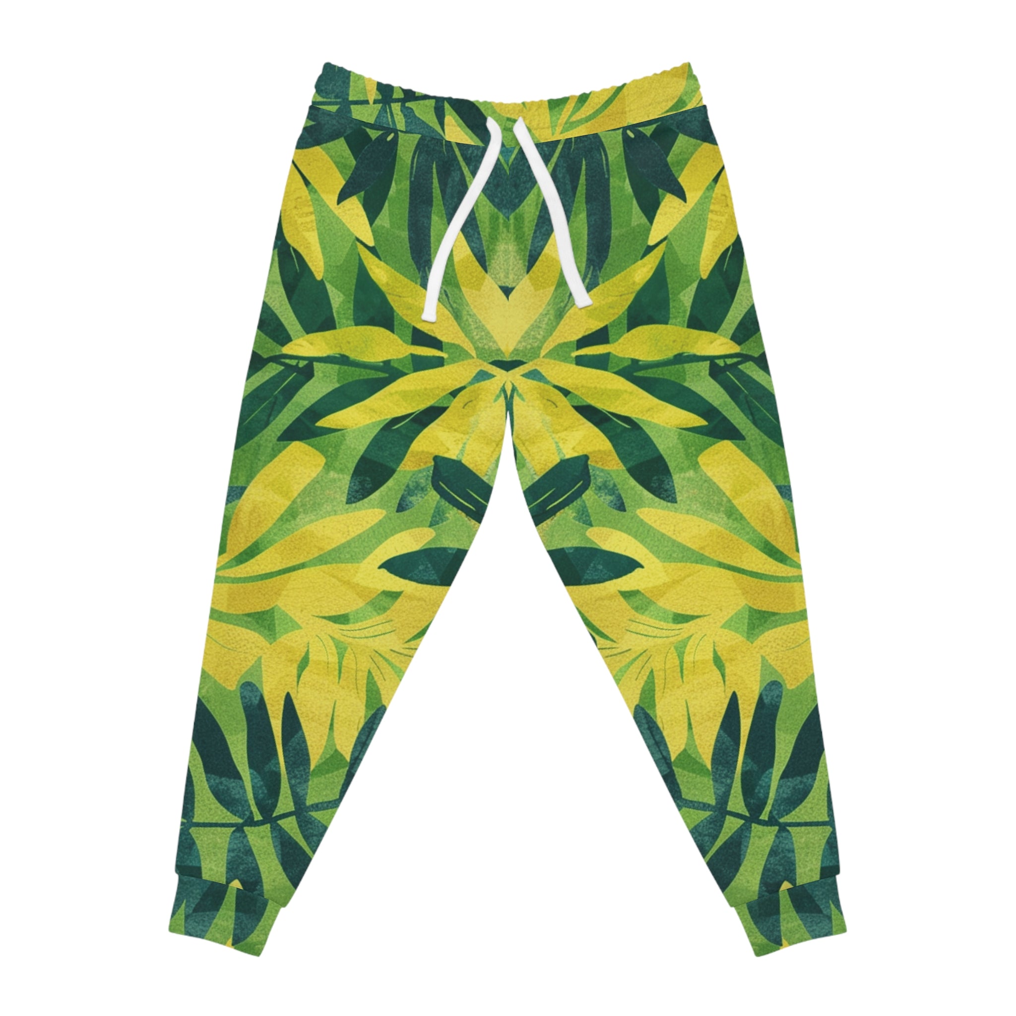 Green Leaf x Yellow Leaf x Tropical x Jungle Athletic Joggers (AOP), Artsulli - Art is Long, Life is Short, All Over Prints, Size, S, Color, Seam thread color automatically matched to design, , , 10985078036867815682