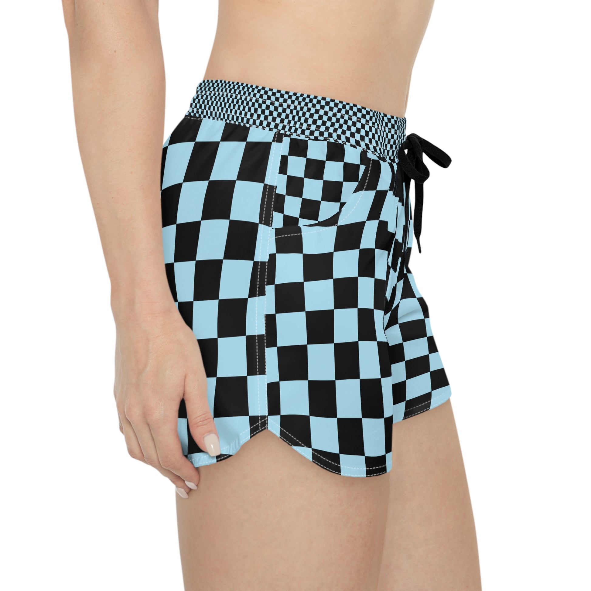 Checkerboard Black and Blue Women's Casual Shorts (AOP), Artsulli - Art is Long, Life is Short, All Over Prints, , , , , , , 