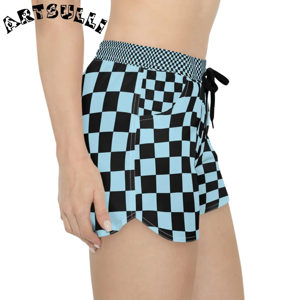 JAKKOUTTHEBXX Checkerboard Black and Blue Women’s Casual Shorts