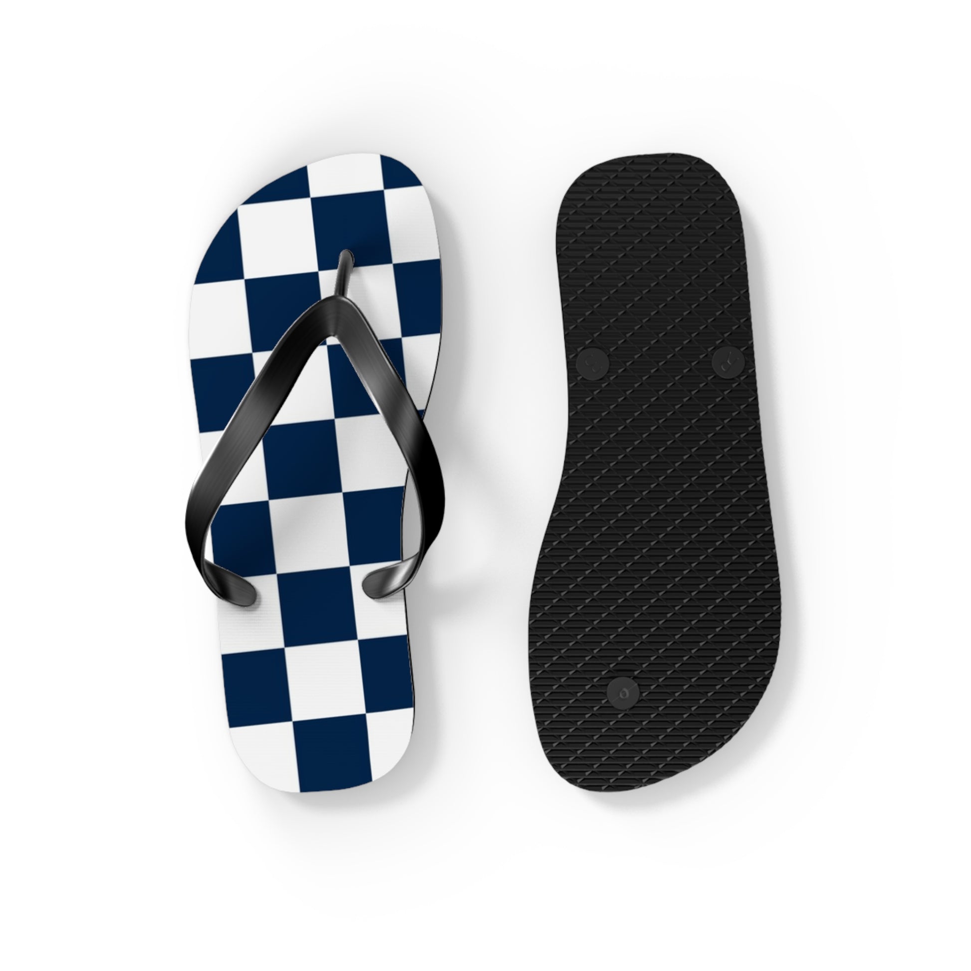Checkerboard White and Navy Blue Flip Flops, Artsulli - Art is Long, Life is Short, Shoes, , , , , , , 