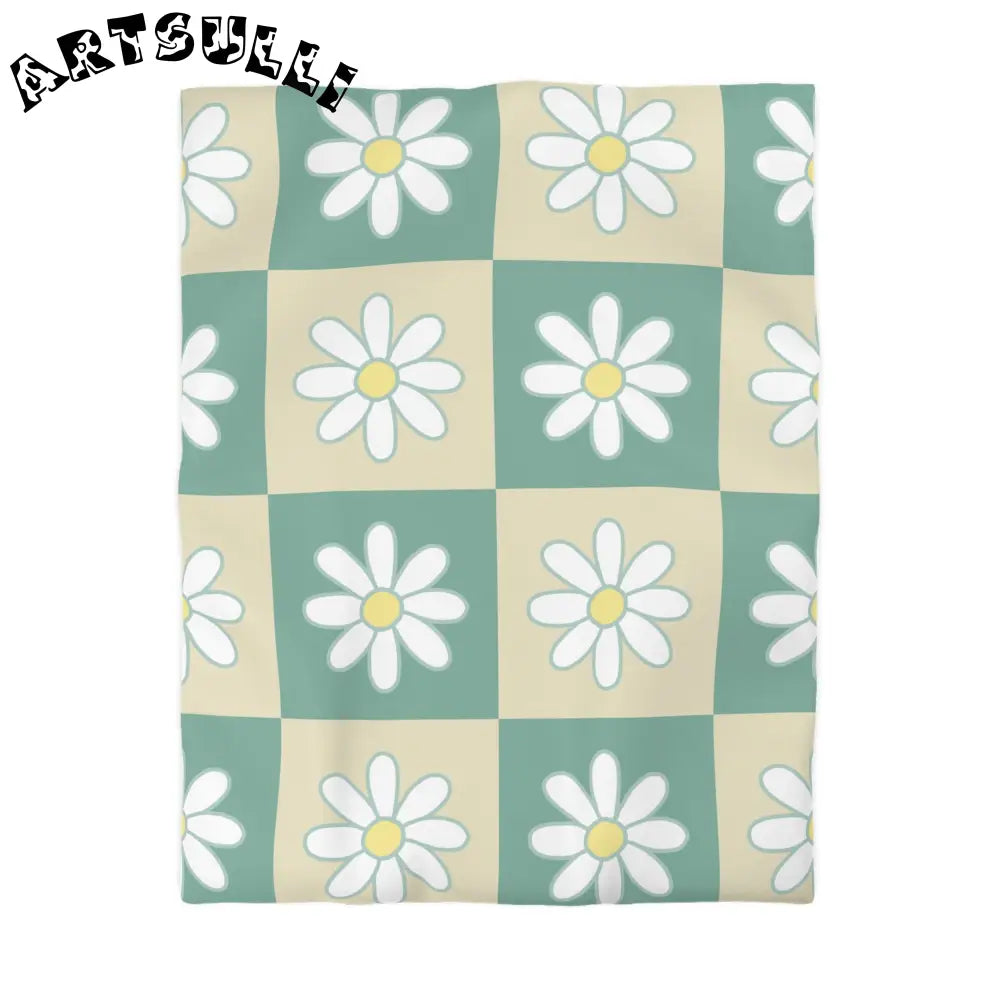 JAKKOUTTHEBXX Retro Daisy Checkerboard Green and Tan Microfiber