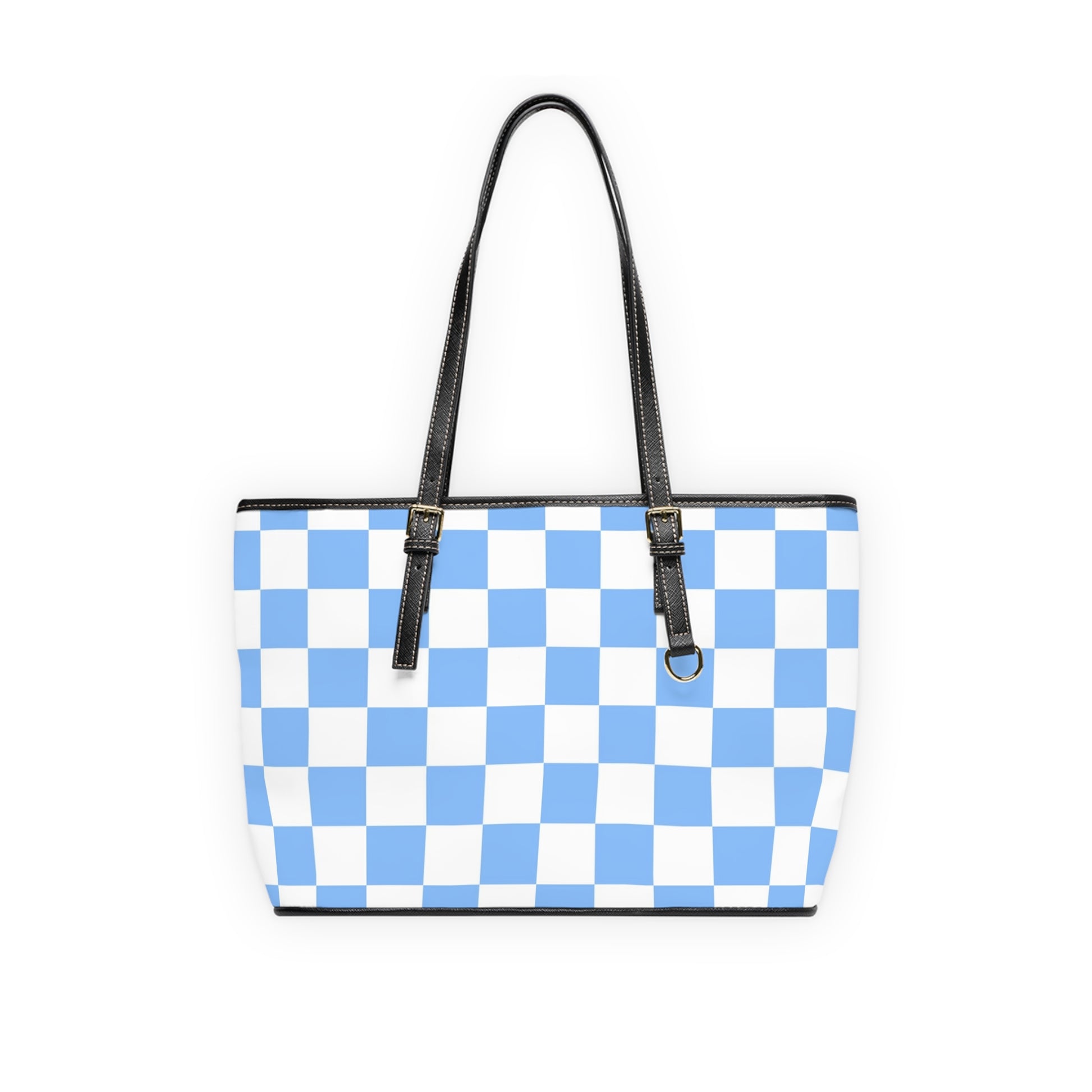 Checkerboard White and Light Blue PU Leather Shoulder Bag, Artsulli - Art is Long, Life is Short, Bags, Size, 16" x 10", Color, Black, , , 57857419034446012834