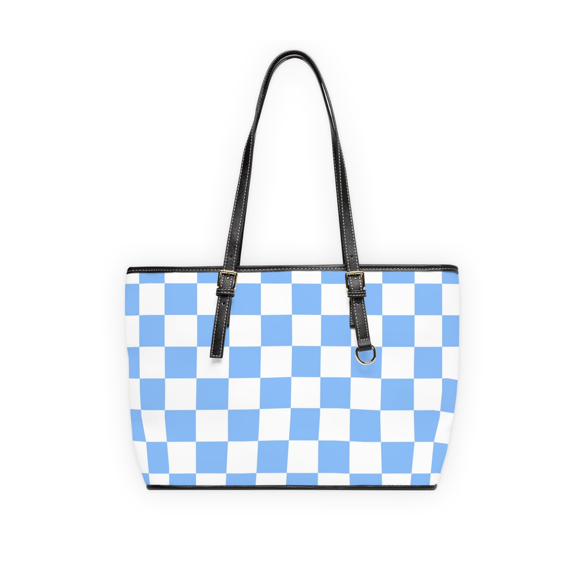 Checkerboard White and Light Blue PU Leather Shoulder Bag, Artsulli - Art is Long, Life is Short, Bags, Size, 16" x 10", Color, Black, , , 57857419034446012834