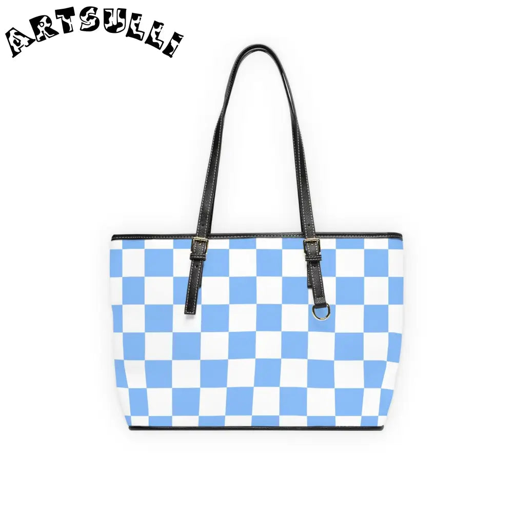 JAKKOUTTHEBXX Checkerboard White and Light Blue PU Leather Shoulder