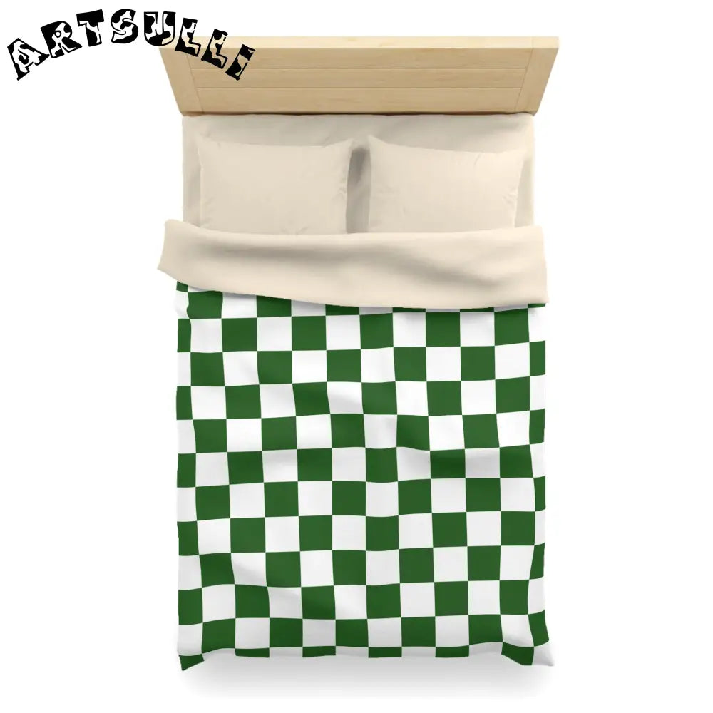 JAKKOUTTHEBXX Checkerboard White and Dark Green Microfiber Duvet