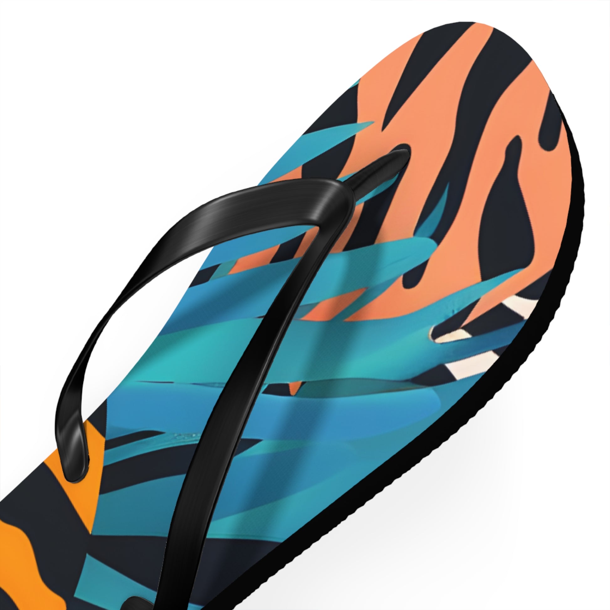 Palm Leaves x Zebra Stripes x  Tiger Stripes Orange and Blue Flip Flops, Artsulli - Art is Long, Life is Short, Shoes, , , , , , , 