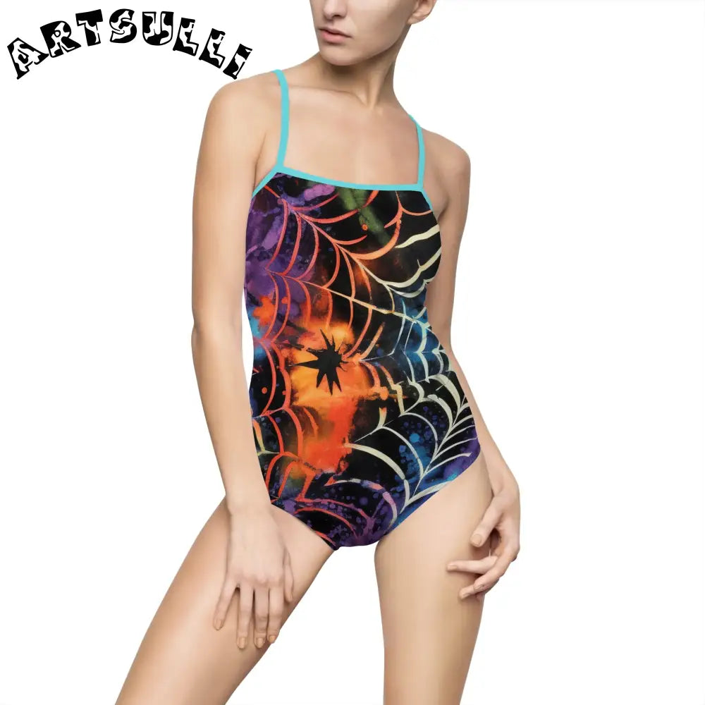 JAKKOUTTHEBXX Colorful Spider Web One-Piece Swimsuit 2025