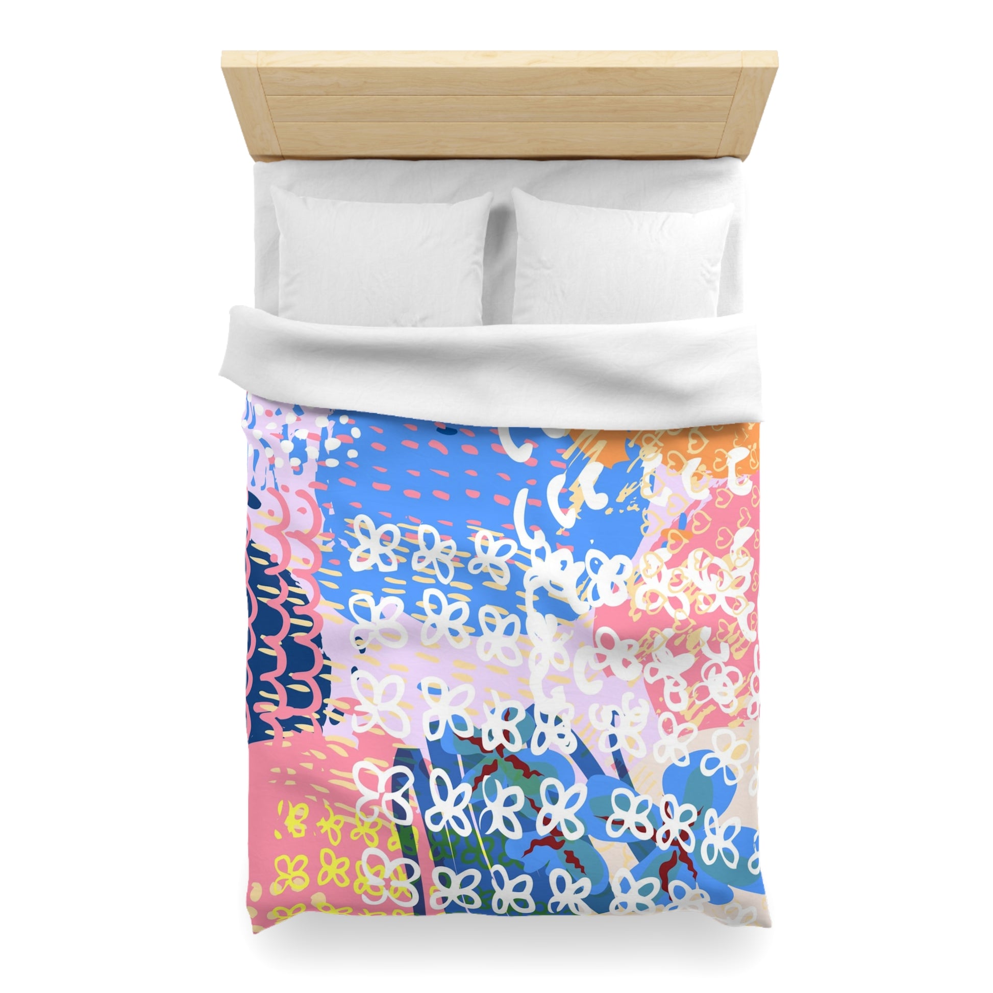 Flowers x Doodles x Hearts Multi-Color Microfiber Duvet Cover, Artsulli - Art is Long, Life is Short, Home Decor, , , , , , , 