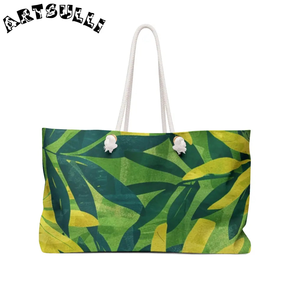 JAKKOUTTHEBXX Tropical Leaf Print Weekender Tote JAKKOUTTHEBXX