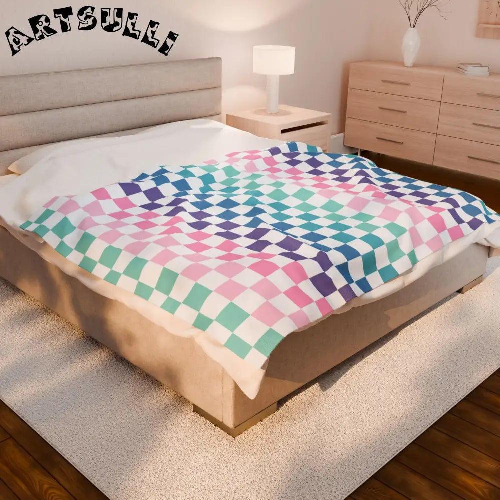 JAKKOUTTHEBXX Vaporwave Rainbow Checkerboard Multi-Color Velveteen