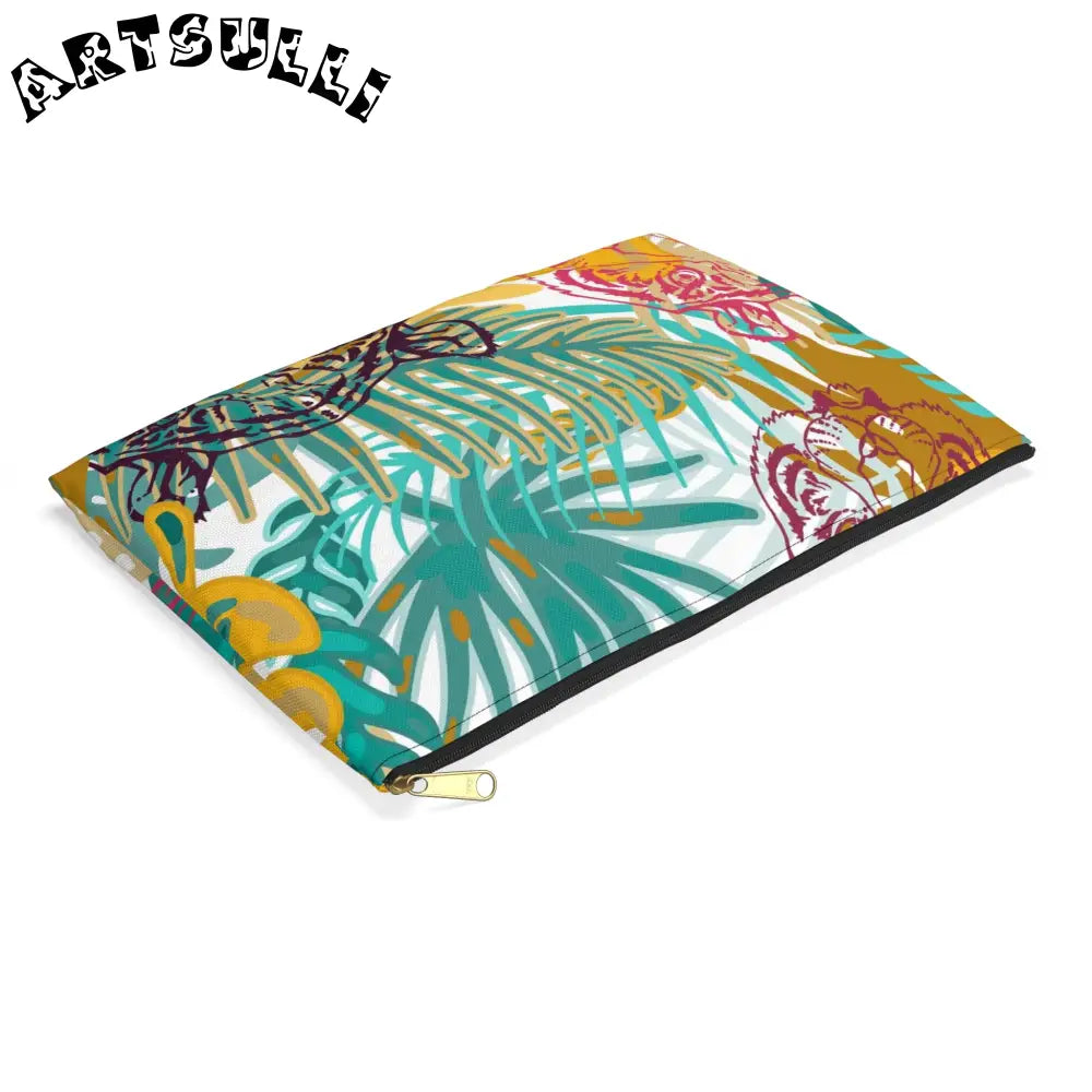 JAKKOUTTHEBXX Tropical Jungle Tigers Brown and Green Accessory Pouch