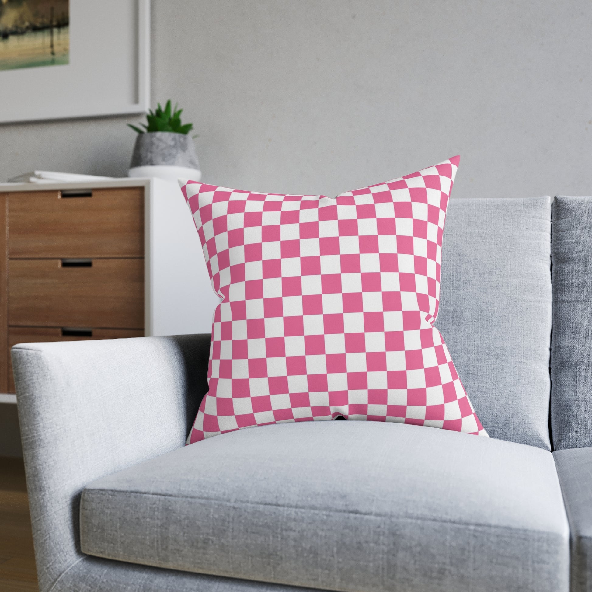 Yuyushiki Pink Check Square Pillow, Artsulli - Art is Long, Life is Short, Home Decor, , , , , , , 