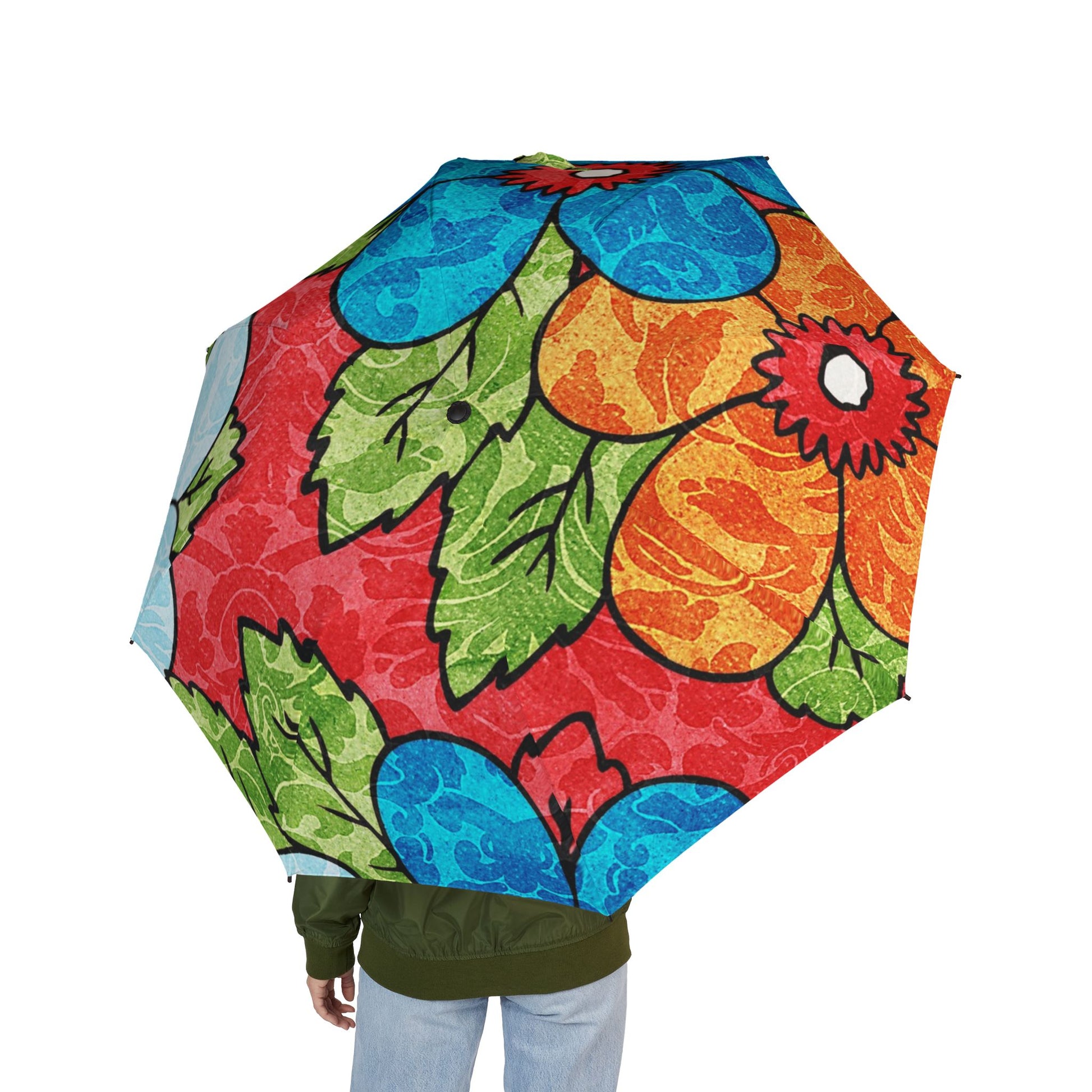 Groovy Red Floral Kl Semi-Automatic Foldable Umbrella, Artsulli - Art is Long, Life is Short, Accessories, , , , , , , 