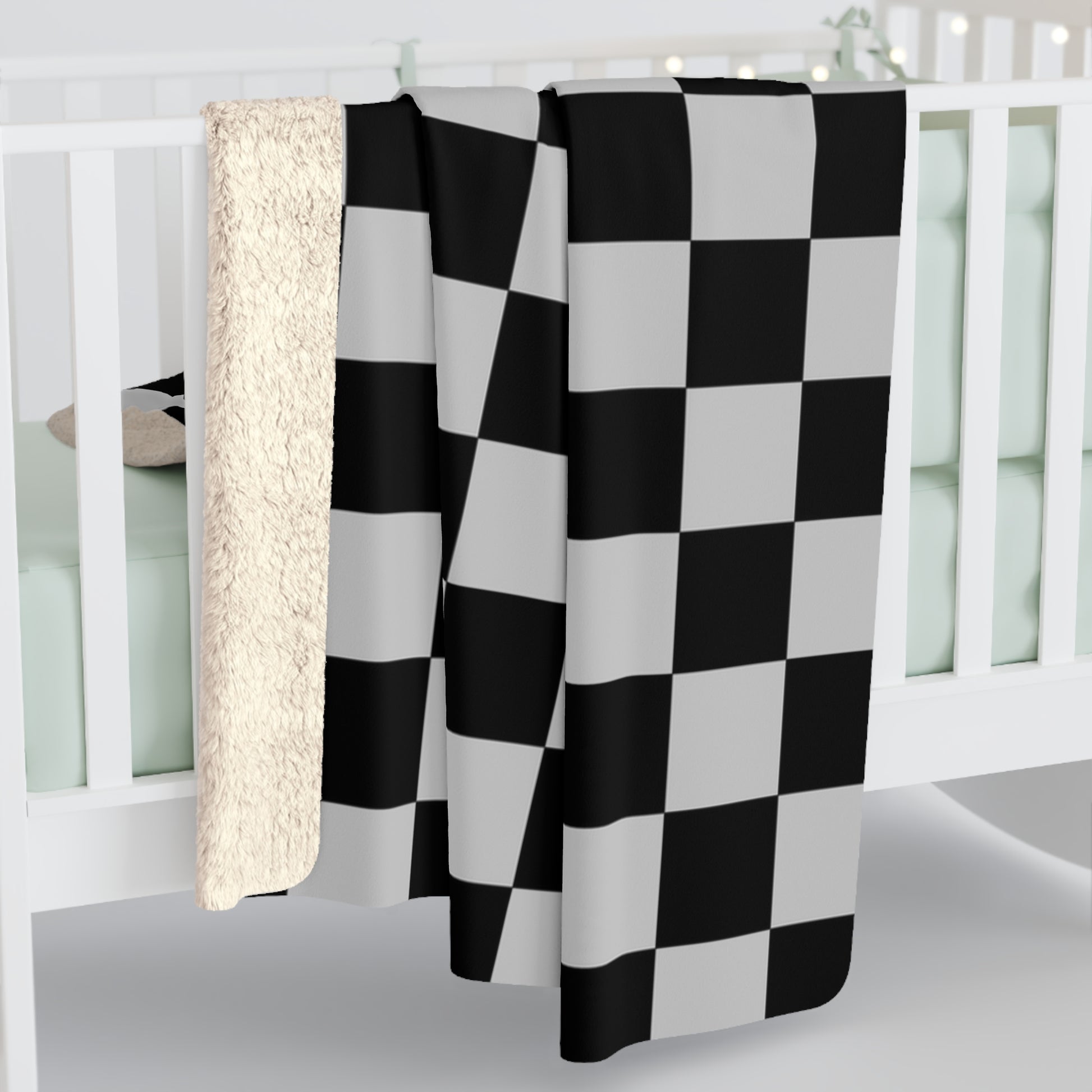Checkerboard Dada Black and Light Gray Sherpa Fleece Blanket, Artsulli - Art is Long, Life is Short, Home Decor, , , , , , , 