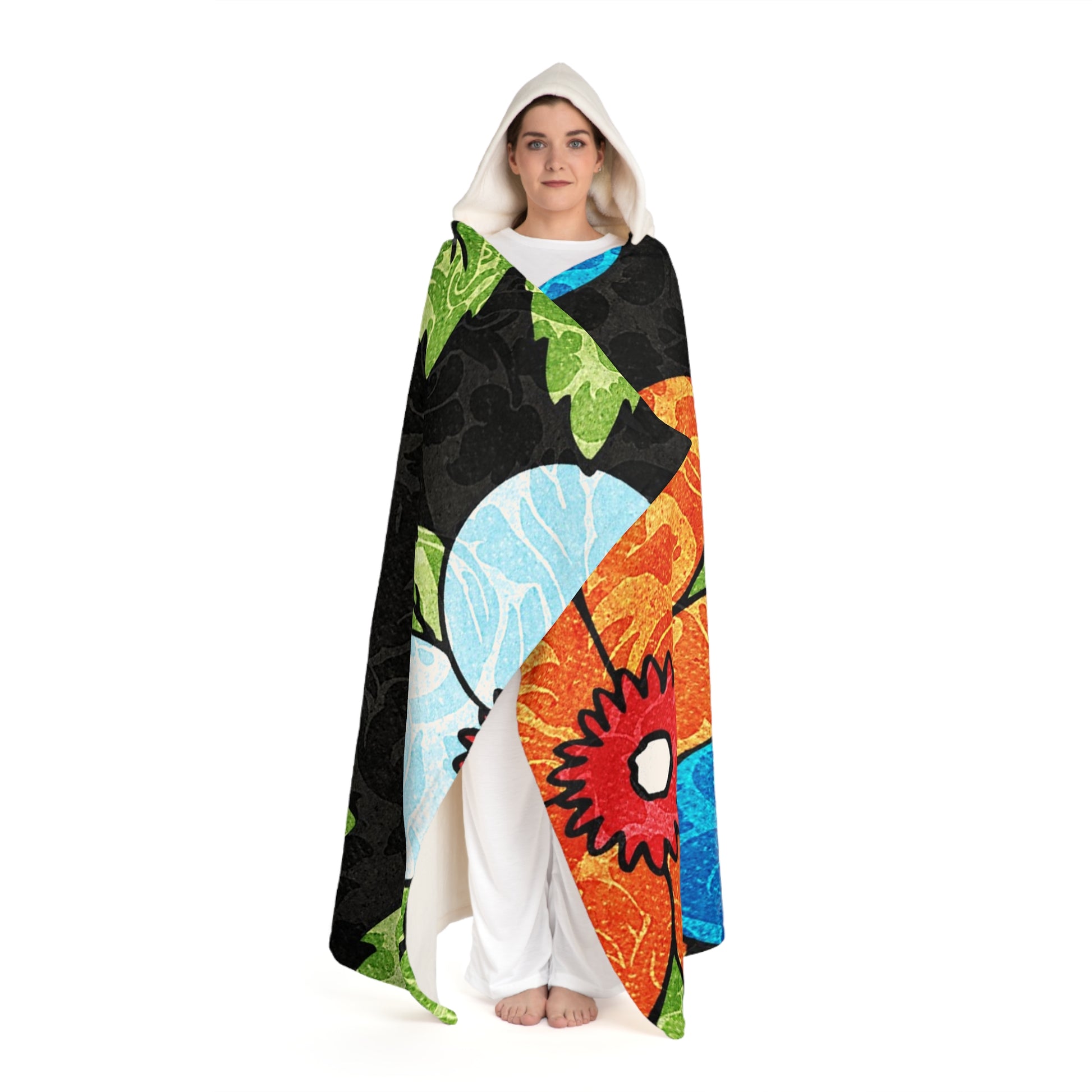 Groovy Black Floral Kl Hooded Sherpa Fleece Blanket, Artsulli - Art is Long, Life is Short, All Over Prints, , , , , , , 